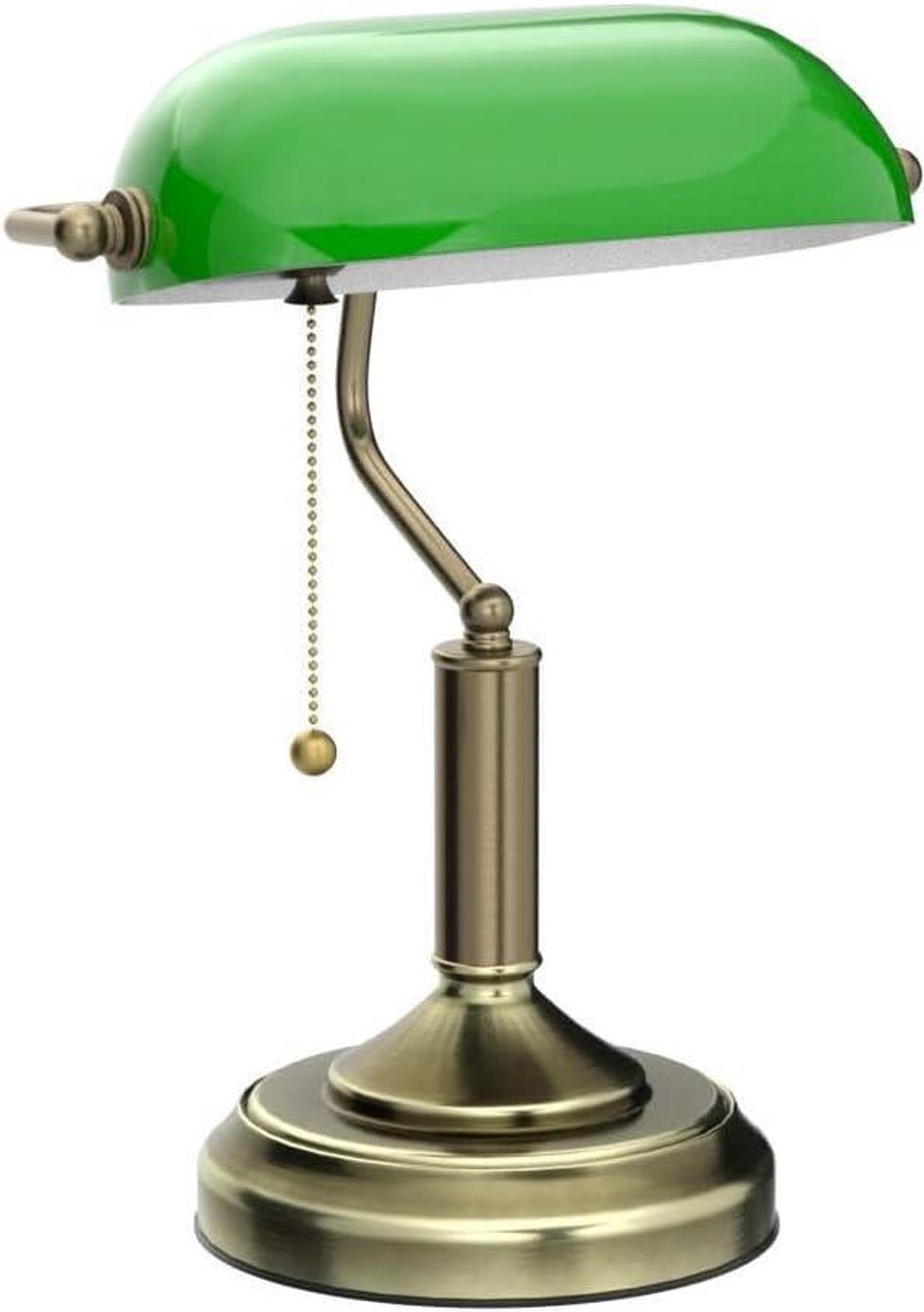 Alt view image 4 of 7 - TORCHSTAR Green Glass Bankers Desk Lamp, UL Listed, Antique Desk Lamps with Brass Base, Traditional Library Lamp with Pull Chain, E26 Base, Vintage Desk Lamp for Office, Study Room