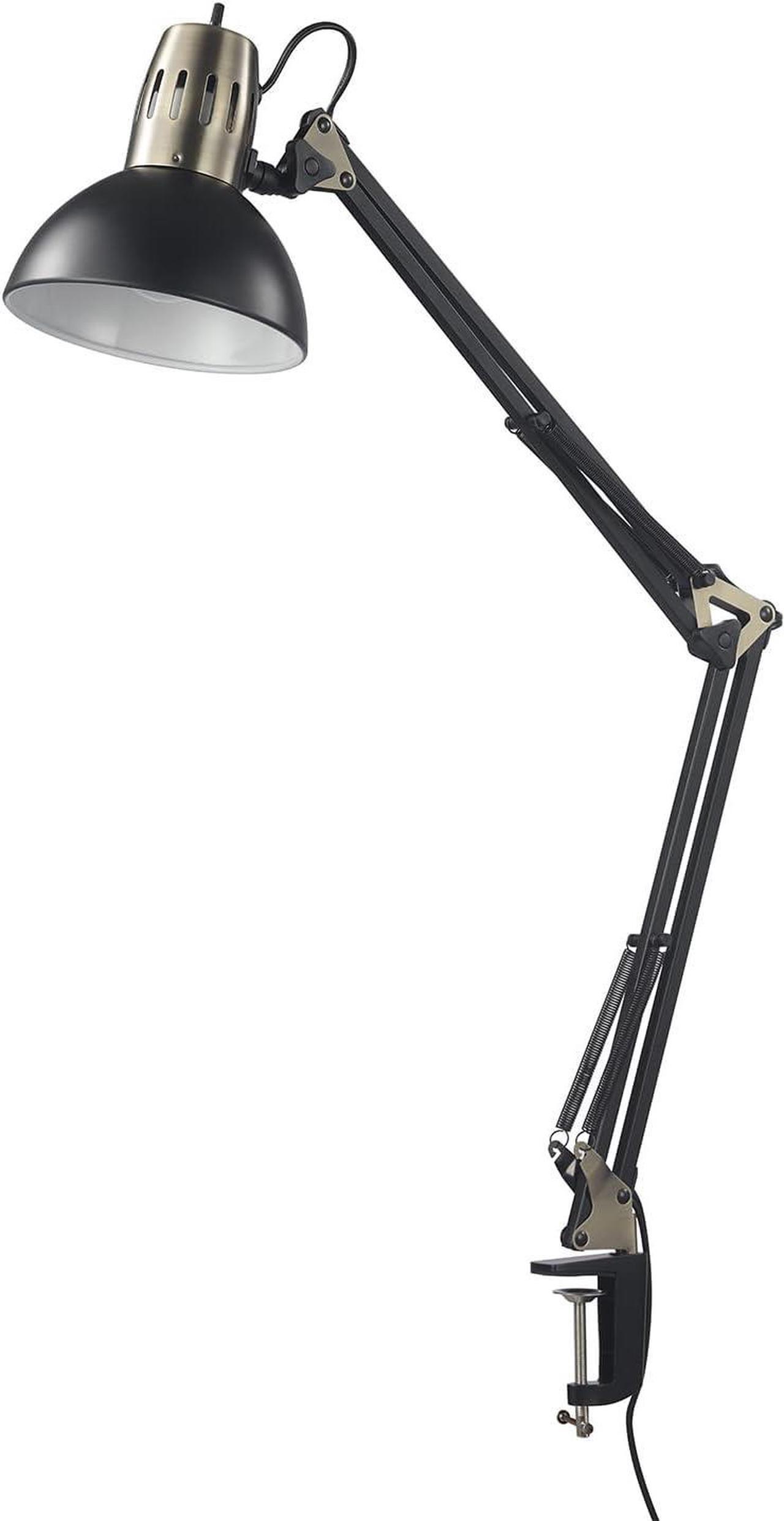 Main image of Globe Electric 62000009 32" Multi-Joint Desk Lamp with Metal Clamp, Matte Black, Antique Brass Accents, On/Off Rotary Switch on Shade, Partially Adjustable Swing Arm, Home Décor, Office Accessory