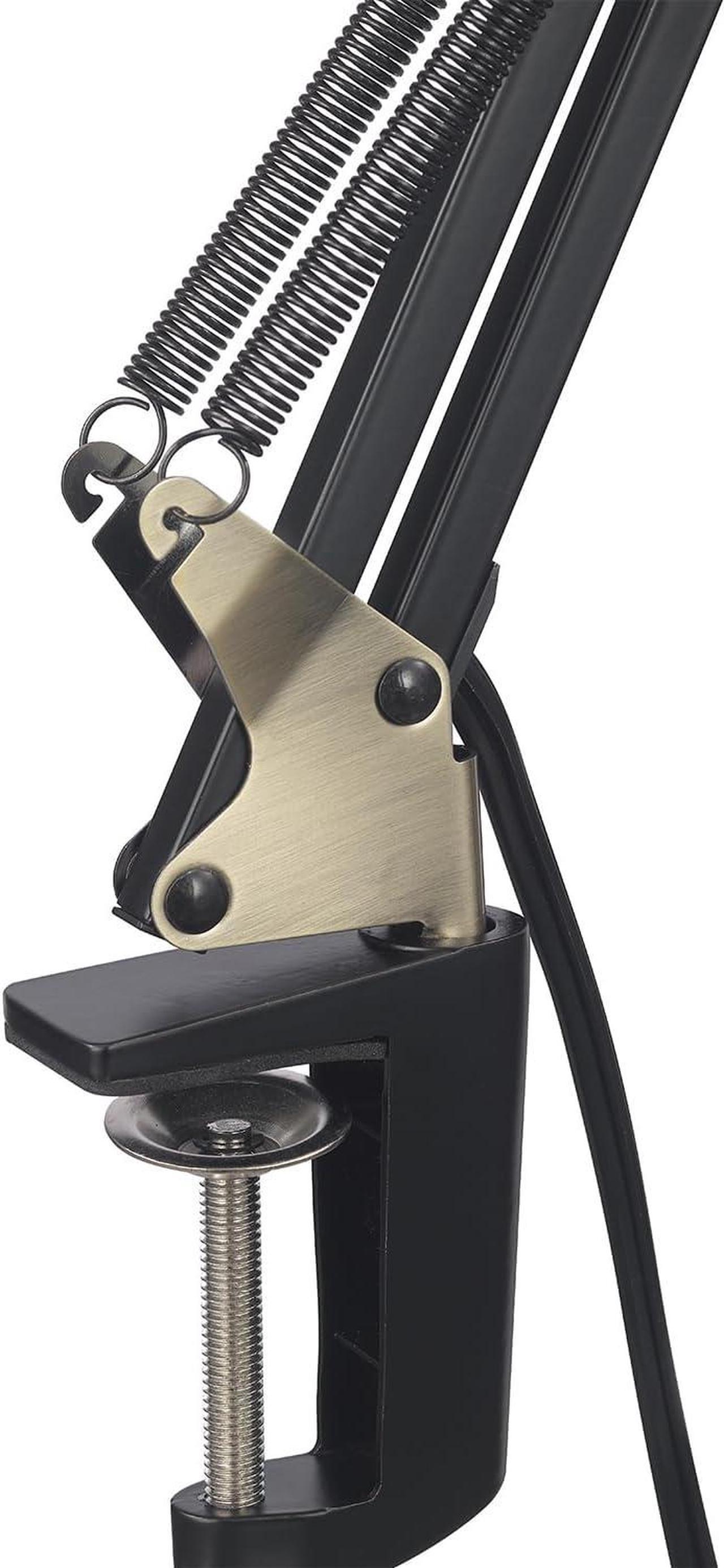 Alt view image 6 of 7 - Globe Electric 62000009 32" Multi-Joint Desk Lamp with Metal Clamp, Matte Black, Antique Brass Accents, On/Off Rotary Switch on Shade, Partially Adjustable Swing Arm, Home Décor, Office Accessory