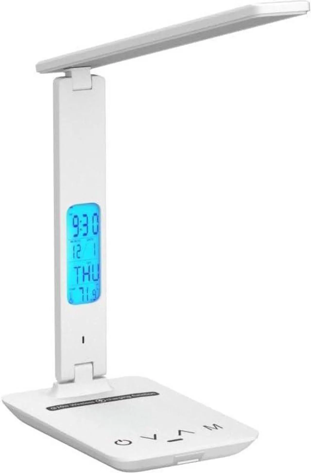 Alt view image 4 of 7 - LAOPAO LED Desk Lamp with Wireless Charger, USB Charging Port, Adjustable Foldable Table Lamp with Clock, Alarm, Date, Temperature, 5-Level Dimmable Lighting, Office Lamp with Adapter, White