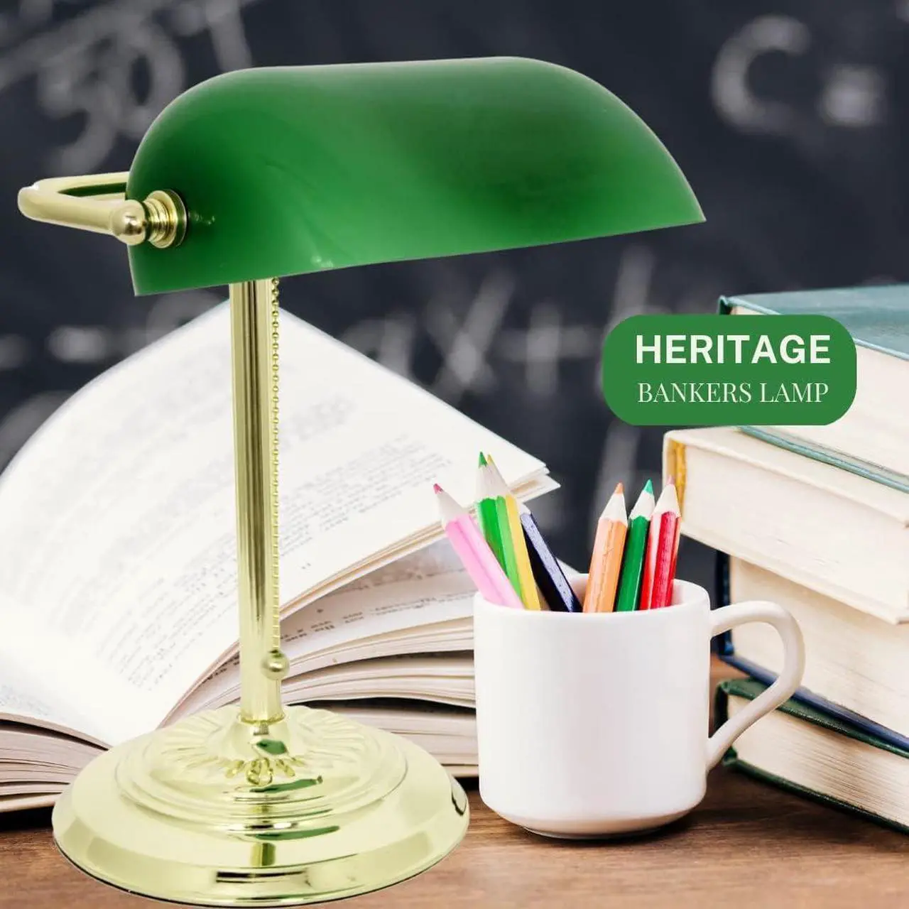 Alt view image 3 of 7 - LIGHTACCENTS Traditional Bankers Desk Lamp with Green Glass Shade and Nickel Finish - Classic Study Light Perfect for Office and Home Workspace - Elegant Small Banker Lamp for Reading