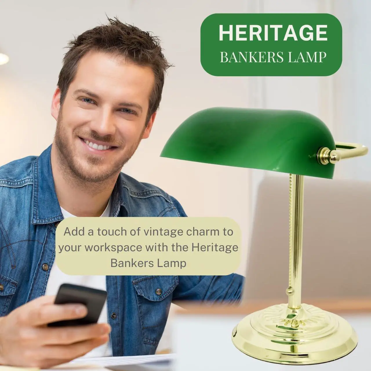 Alt view image 2 of 7 - LIGHTACCENTS Traditional Bankers Desk Lamp with Green Glass Shade and Nickel Finish - Classic Study Light Perfect for Office and Home Workspace - Elegant Small Banker Lamp for Reading