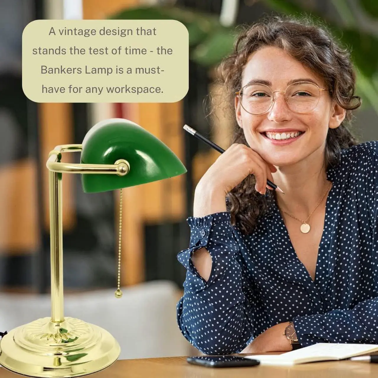 Alt view image 4 of 7 - LIGHTACCENTS Traditional Bankers Desk Lamp with Green Glass Shade and Nickel Finish - Classic Study Light Perfect for Office and Home Workspace - Elegant Small Banker Lamp for Reading
