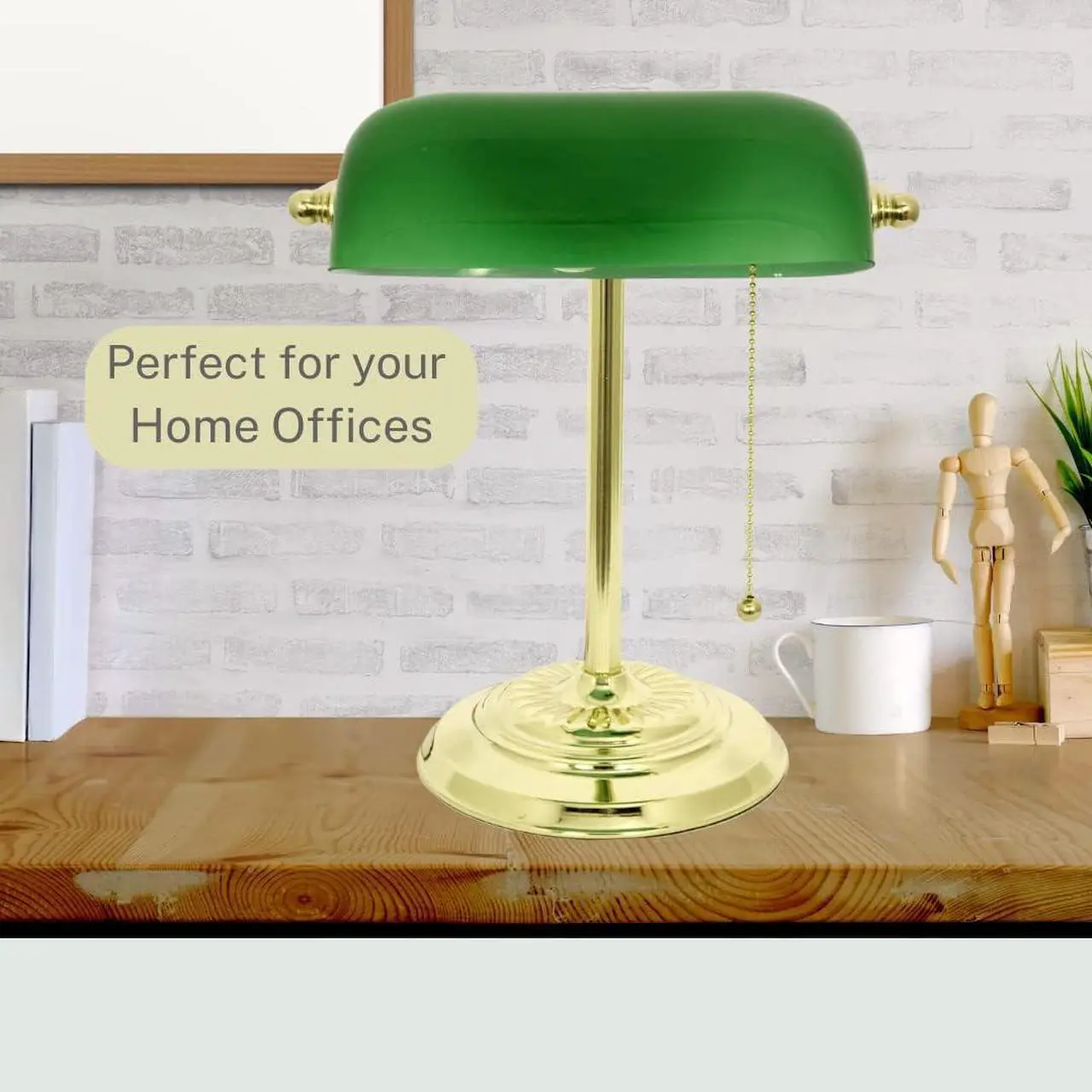 Alt view image 7 of 7 - LIGHTACCENTS Traditional Bankers Desk Lamp with Green Glass Shade and Nickel Finish - Classic Study Light Perfect for Office and Home Workspace - Elegant Small Banker Lamp for Reading