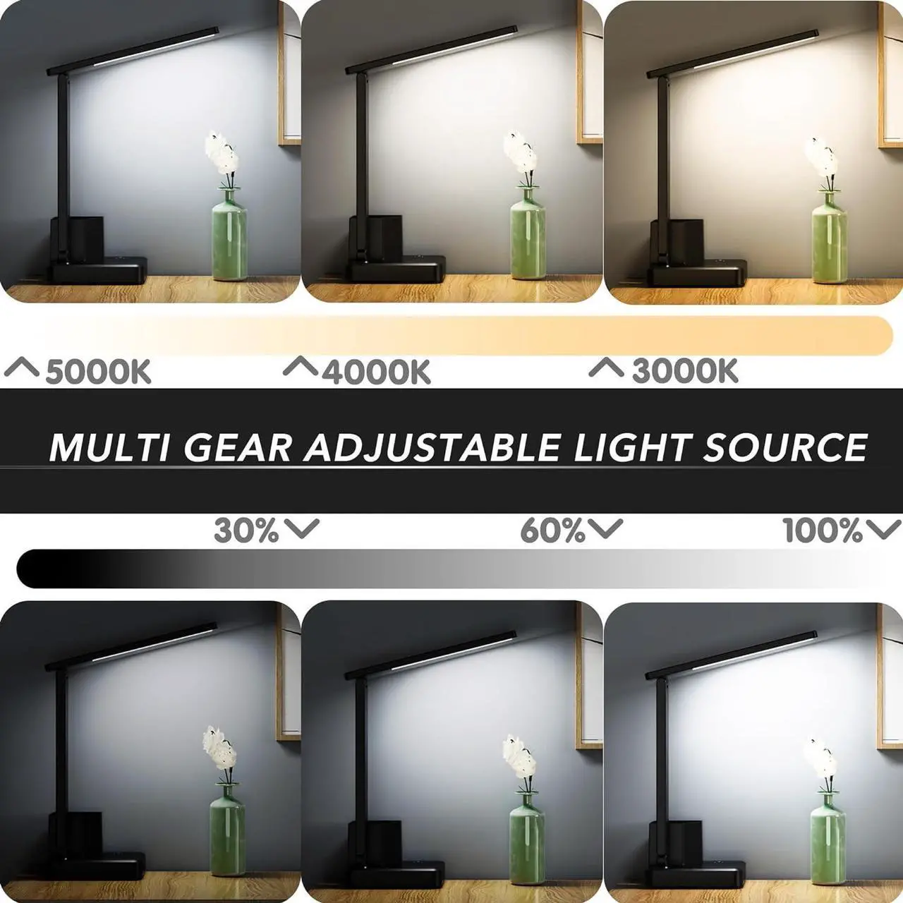 Alt view image 3 of 7 - Desk Lamp,Desk Lamps for Home Office,COZOO LED Desk Lamp with 2 USB Charging Ports,2 Pen Holders,1 Outlet,3 Color 3 Brightness Levels,Touch/Memory/Timer,LED Desk Light Small Desk Lamp Kids Study Lamp