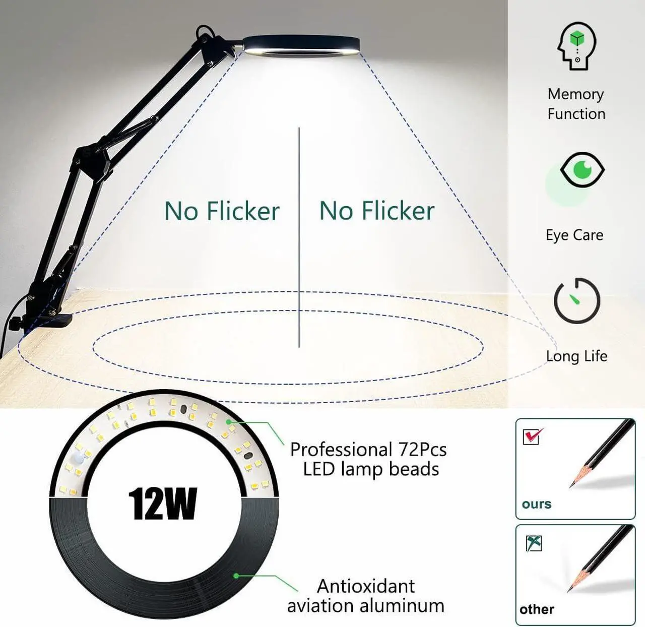 Alt view image 4 of 7 - Magnifying Glass with Light and Stand, 10X Magnifying Lamp, 2-in-1 LED Lighted Desk Magnifier with Light, Craft Light Lamp with 3 Color Modes for Close Work Reading Repair Crafts