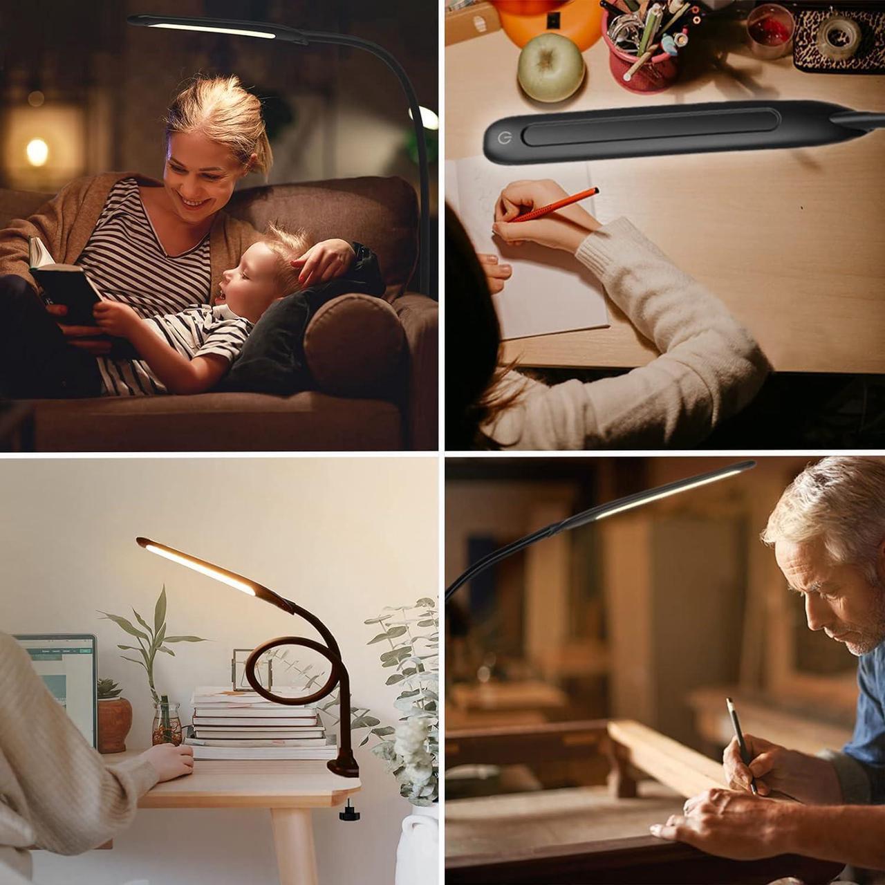 Alt view image 6 of 6 - YOUKOYI Desk Lamp with Clamp, Swing Arm Lamp, Flexible Gooseneck Architect Table Lamp - Stepless Dimming, 3 Color Modes, Touch Control, 9W, 1050LUX Eye-Care for Study/Reading/Office/Work (Black)