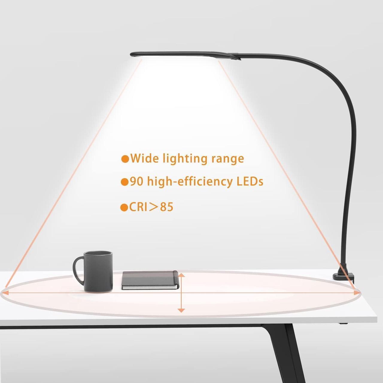 Alt view image 4 of 6 - YOUKOYI Desk Lamp with Clamp, Swing Arm Lamp, Flexible Gooseneck Architect Table Lamp - Stepless Dimming, 3 Color Modes, Touch Control, 9W, 1050LUX Eye-Care for Study/Reading/Office/Work (Black)