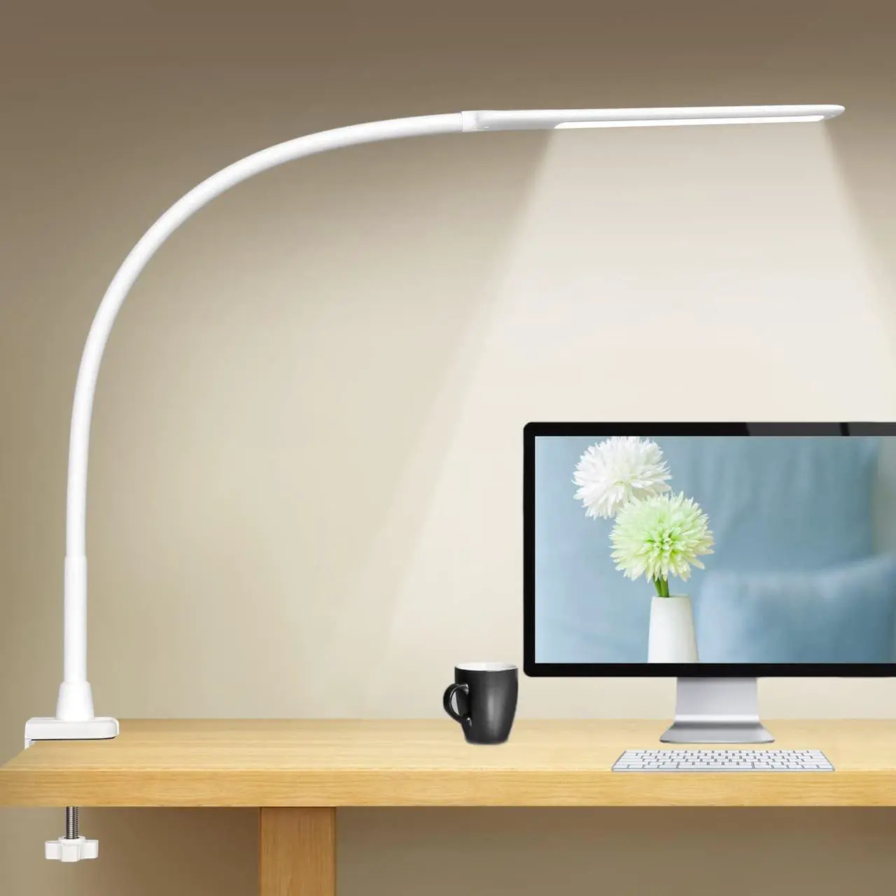 Main image of YOUKOYI LED Desk Lamp with Clamp,Flexible Gooseneck Architect Table Lamp - 5 Brightness Levels & 4 Color Modes, Touch Control, Eye-Care 10W Desk Light for Home/Office/Reading/Work(White)
