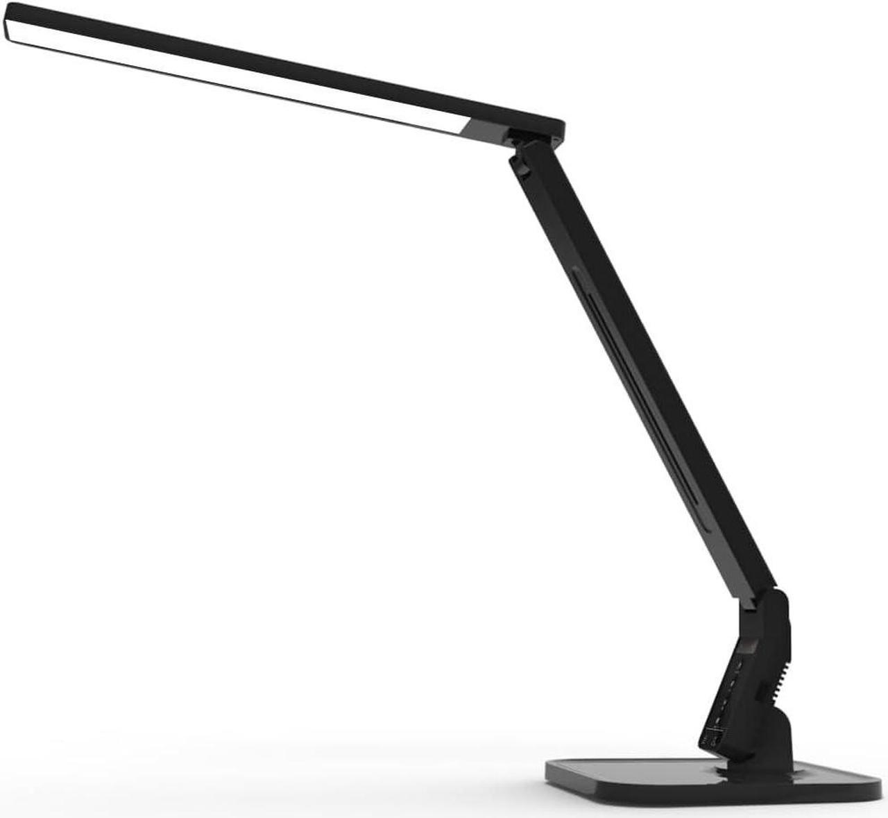 Desk Lamp, LED Dimmable Reading Light with Adjustable Lighting 5 Brightness Levels, 4 Light Colors and USB Charging Port Table Lamp (Piano Black)