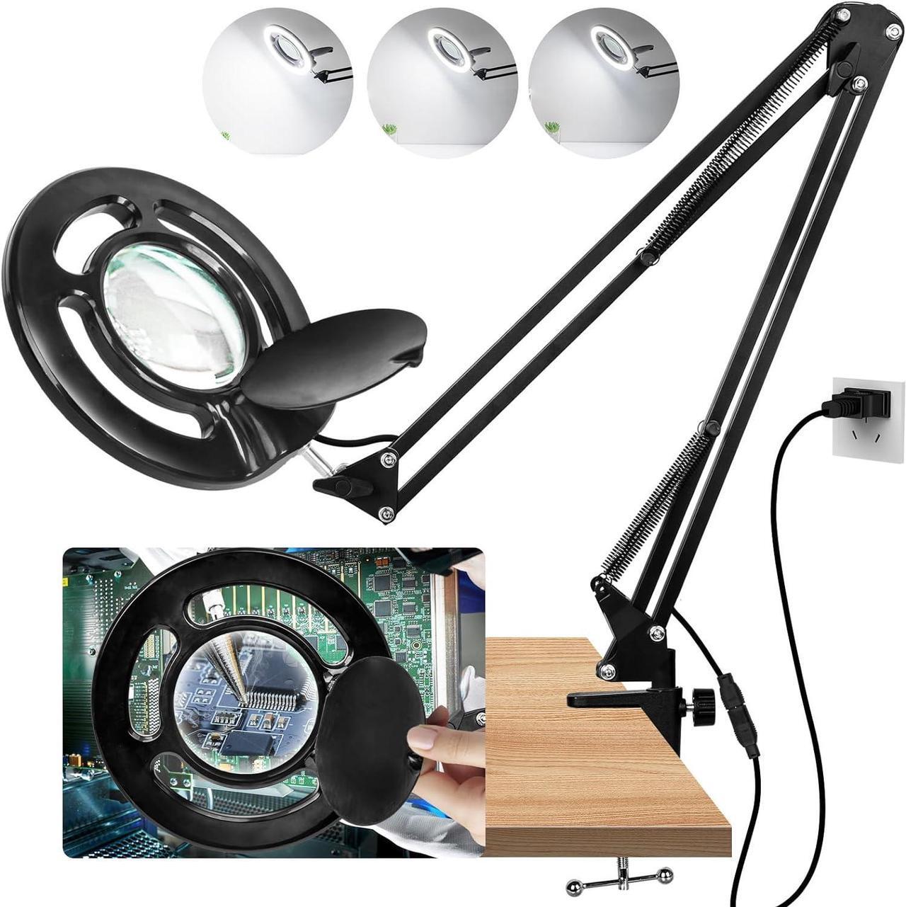 Main image of 10X Long Magnifying Glass with Light and Stand, 2200 Lumens Dimmable Bright LED Lighted Magnifier, Ajustable Swing Arm Magnifying Desk Lamp with Clamp, Hands Free for Hobby Repair Workbench