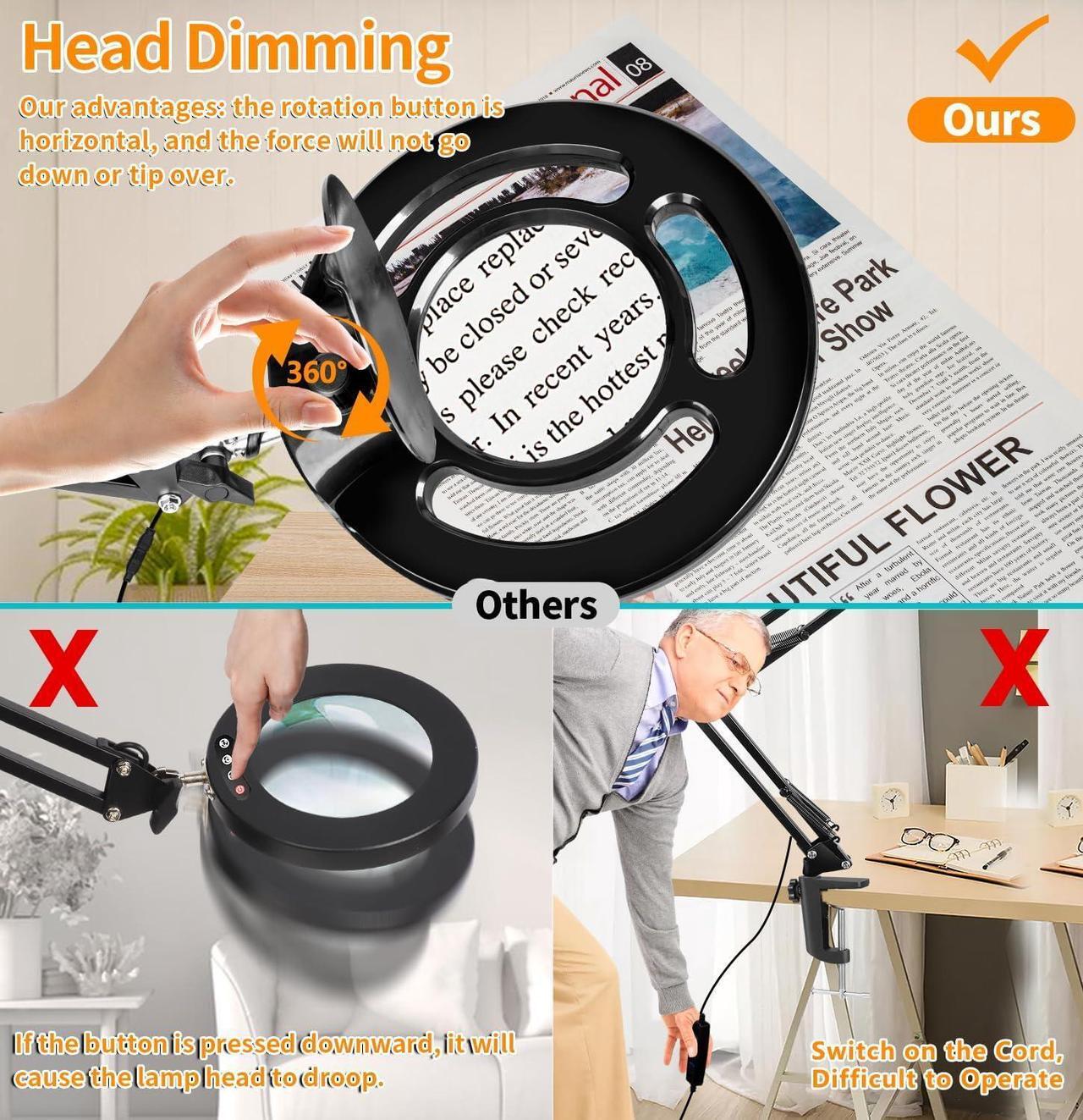 Alt view image 2 of 7 - 10X Long Magnifying Glass with Light and Stand, 2200 Lumens Dimmable Bright LED Lighted Magnifier, Ajustable Swing Arm Magnifying Desk Lamp with Clamp, Hands Free for Hobby Repair Workbench