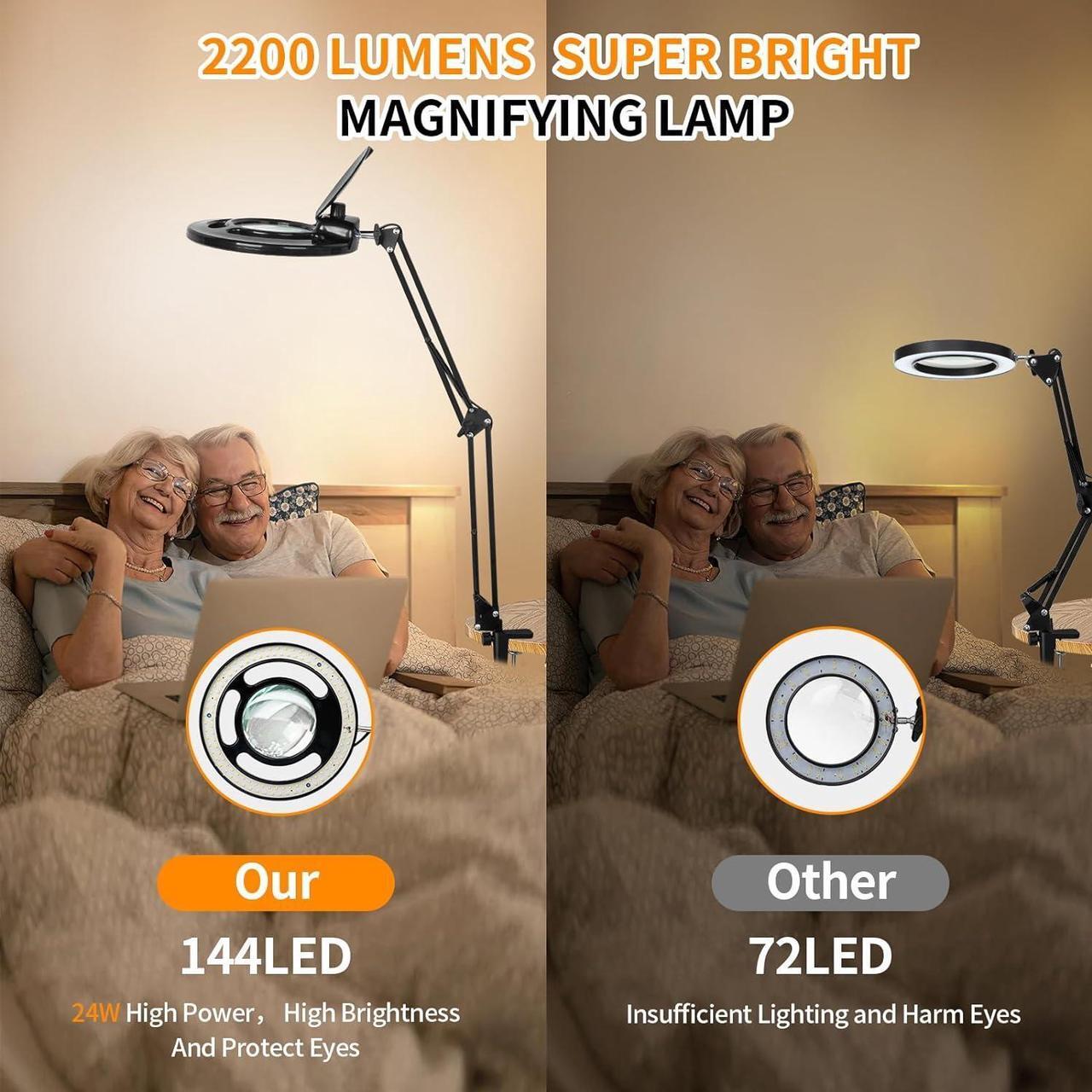 Alt view image 5 of 7 - 10X Long Magnifying Glass with Light and Stand, 2200 Lumens Dimmable Bright LED Lighted Magnifier, Ajustable Swing Arm Magnifying Desk Lamp with Clamp, Hands Free for Hobby Repair Workbench