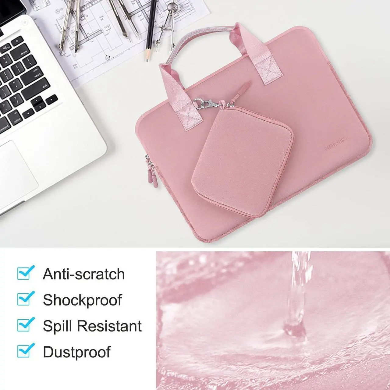Alt view image 4 of 7 - HSEOK Elastic Laptop Case 12.9 13 inch Sleeve Handbag with Small Case for 13 inch MacBook Air/Pro M2/M1, 12.9" iPad Pro 6th/5th/4th/3rd Gen, XPS13 and More 12.9-13 inch NoteBooks - Pink