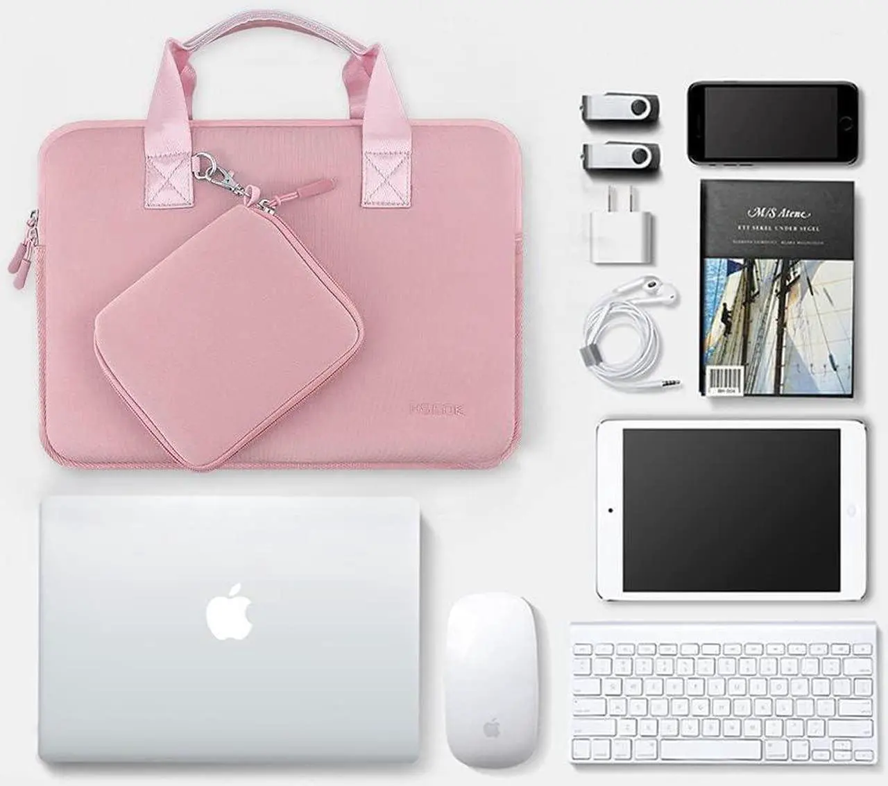 Alt view image 6 of 7 - HSEOK Elastic Laptop Case 12.9 13 inch Sleeve Handbag with Small Case for 13 inch MacBook Air/Pro M2/M1, 12.9" iPad Pro 6th/5th/4th/3rd Gen, XPS13 and More 12.9-13 inch NoteBooks - Pink