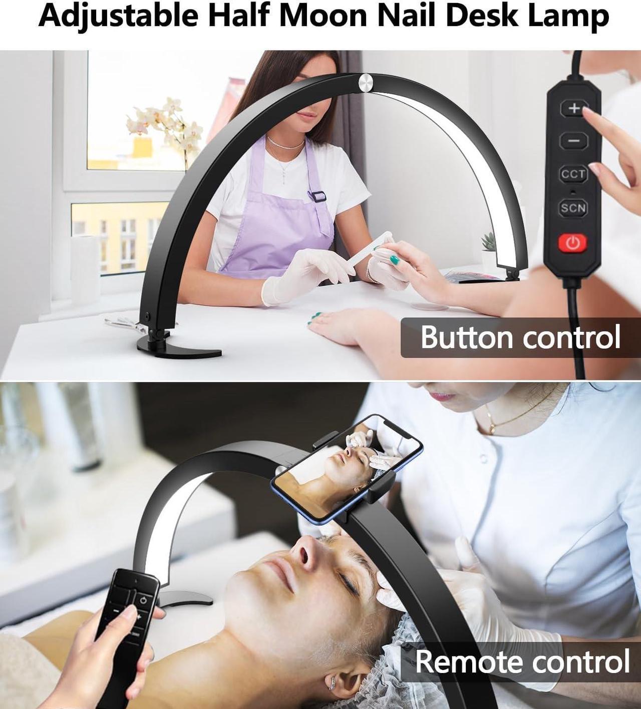 Alt view image 2 of 7 - yAyusi Half Moon Light for Nail Desk with Phone Stand, 29In 40W Nail Tech Light, Nail Table Lamp with Wire Controller & Remote, 7 Color Modes, 10 Brightness for Beauty/Eyelashes/Tattoos/Crafts