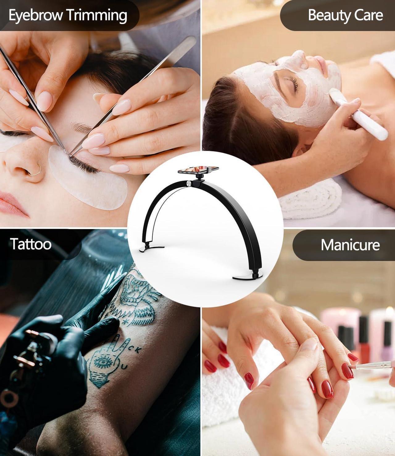 Alt view image 5 of 7 - yAyusi Half Moon Light for Nail Desk with Phone Stand, 29In 40W Nail Tech Light, Nail Table Lamp with Wire Controller & Remote, 7 Color Modes, 10 Brightness for Beauty/Eyelashes/Tattoos/Crafts