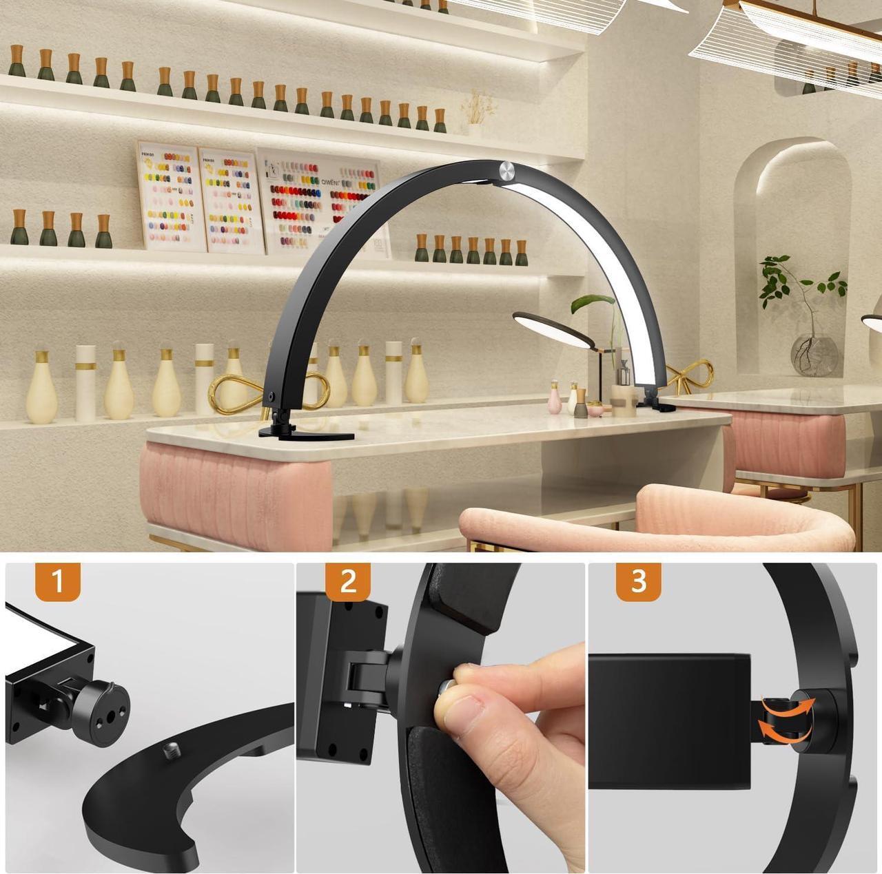 Alt view image 6 of 7 - yAyusi Half Moon Light for Nail Desk with Phone Stand, 29In 40W Nail Tech Light, Nail Table Lamp with Wire Controller & Remote, 7 Color Modes, 10 Brightness for Beauty/Eyelashes/Tattoos/Crafts