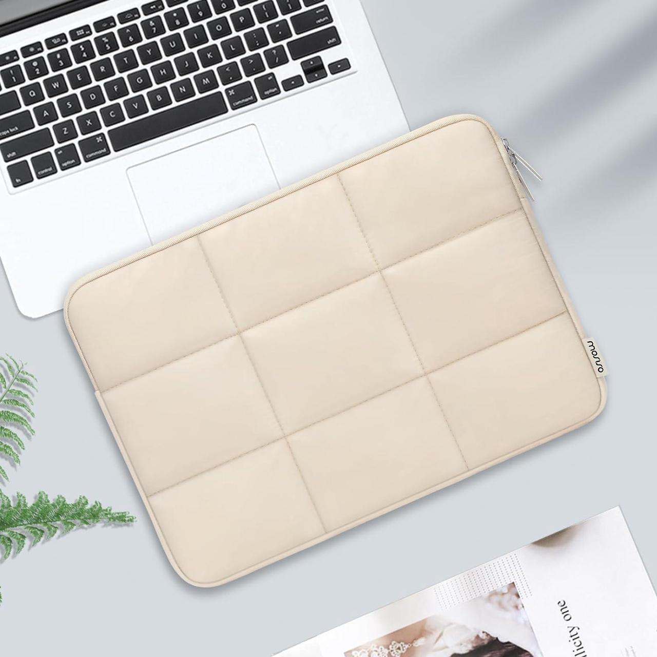 Alt view image 7 of 7 - MOSISO Puffy Laptop Sleeve 13-14 inch, Compatible with MacBook Air/Pro 13.3, HP, Dell, Lenovo, Asus Notebook, Rectangle Quilted Puffer Laptop Carrying Case, Laptop Sleeve Case for Women, Sand