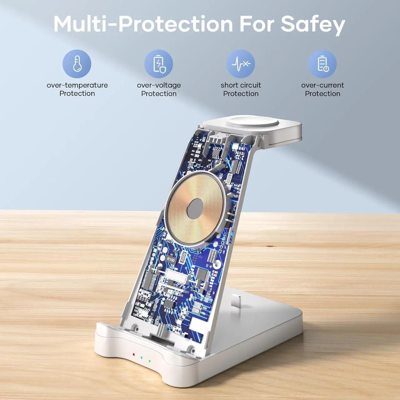 Alt view image 4 of 7 - 3 in 1 Charging Station for Apple Products - Wireless Charging Station for Multiple Devices, Phone and Watch Charger Dock with Stand for iPhone 14/13/12/11 Pro Max/XR/ 8 Plus and Airpods iWatch, White
