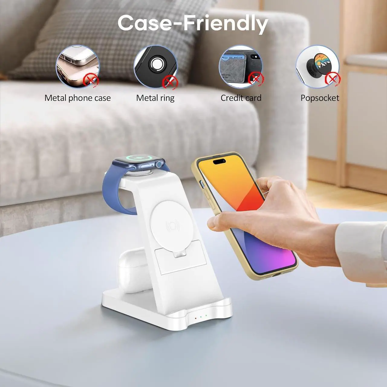 Alt view image 6 of 7 - 3 in 1 Charging Station for Apple Products - Wireless Charging Station for Multiple Devices, Phone and Watch Charger Dock with Stand for iPhone 14/13/12/11 Pro Max/XR/ 8 Plus and Airpods iWatch, White