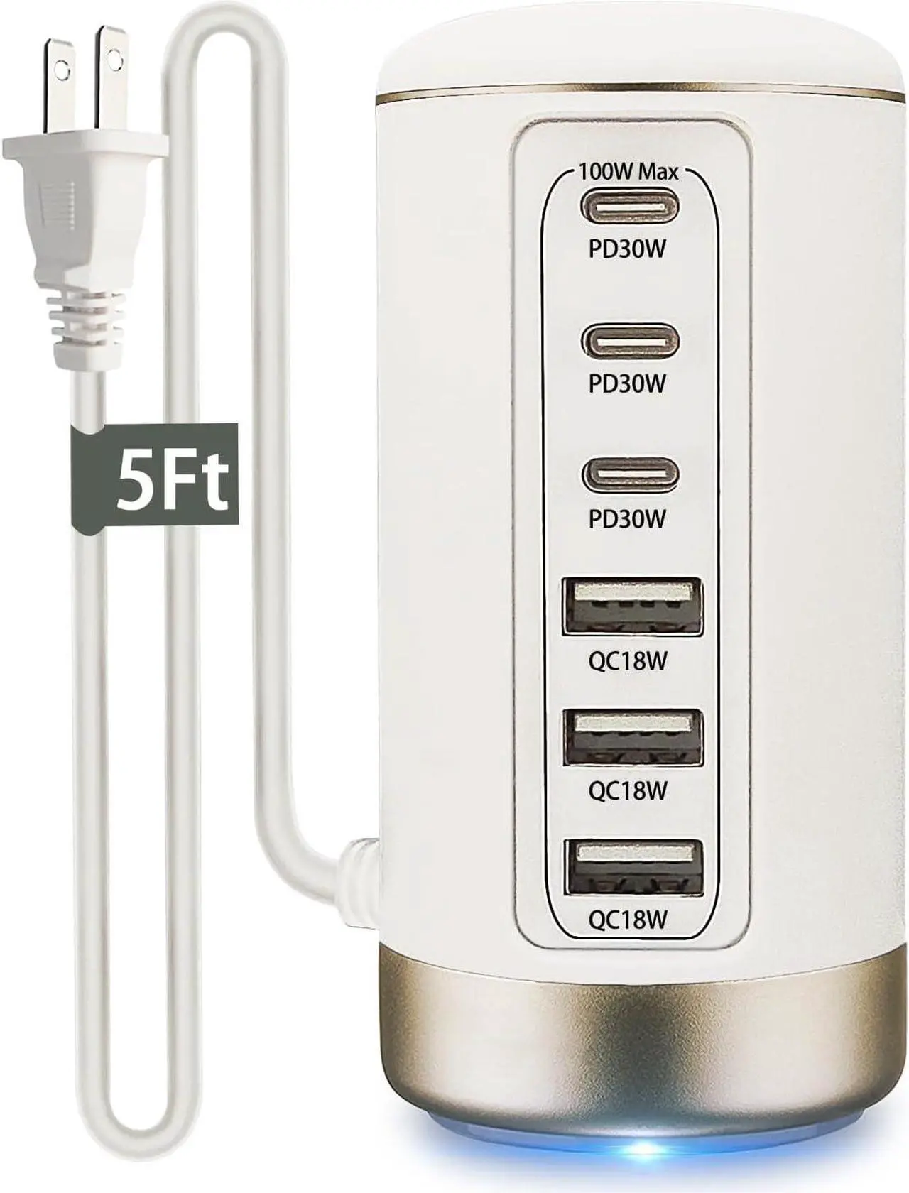 Main image of 100W USB C Charger for Multiple Devices,6-Port 30W USB-C & 18W USB Ports- Compact, Space-Saving Design Fast Charging Tower for iPhone, Galaxy,Pixel, iPad, Watches,Home Office Use
