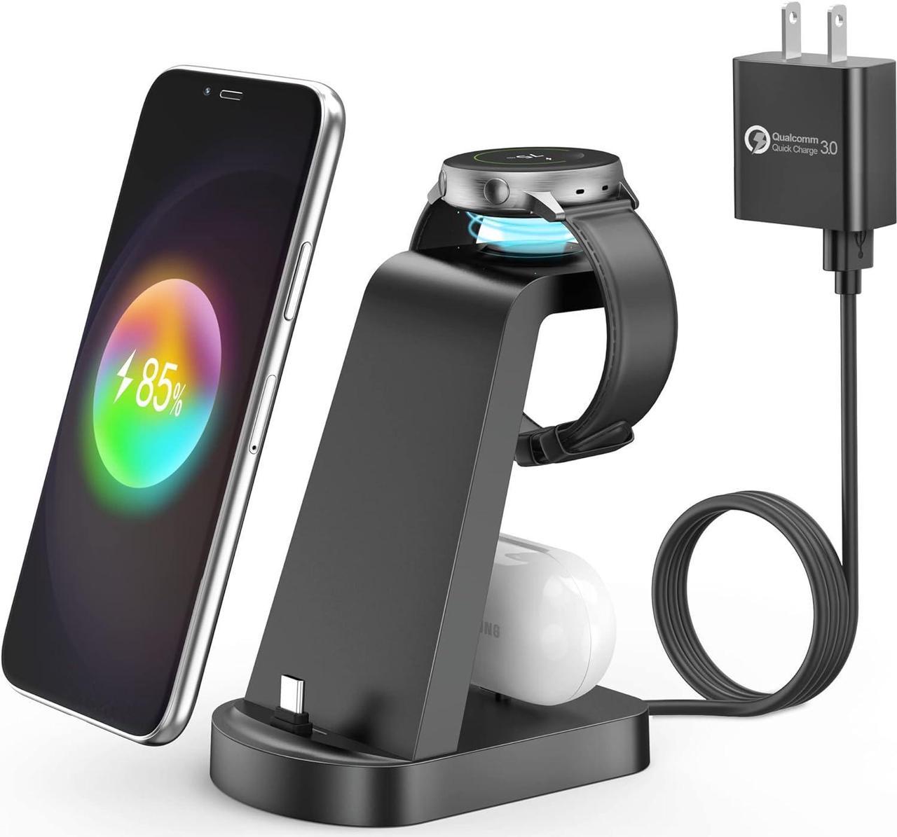 Charging Station for  Multiple Devices,3 in 1 Fast Charging Stand USB-C Charger for Galaxy Watch 5/5 Pro/4/3/Active,Galaxy S23/S22/S21/S20/S10/Note20/Note10/Z Flip 4/Z Fold 4/Galaxy Buds