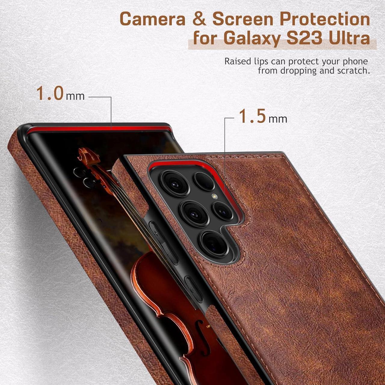 Alt view image 6 of 7 - LOHASIC for Galaxy S23 Ultra Case, Premium Leather Luxury Business PU Non-Slip Grip Shockproof Bumper Full Body Protective Cover Phone Cases for Samsung Galaxy S23 Ultra 5G 6.8 inch - Brown