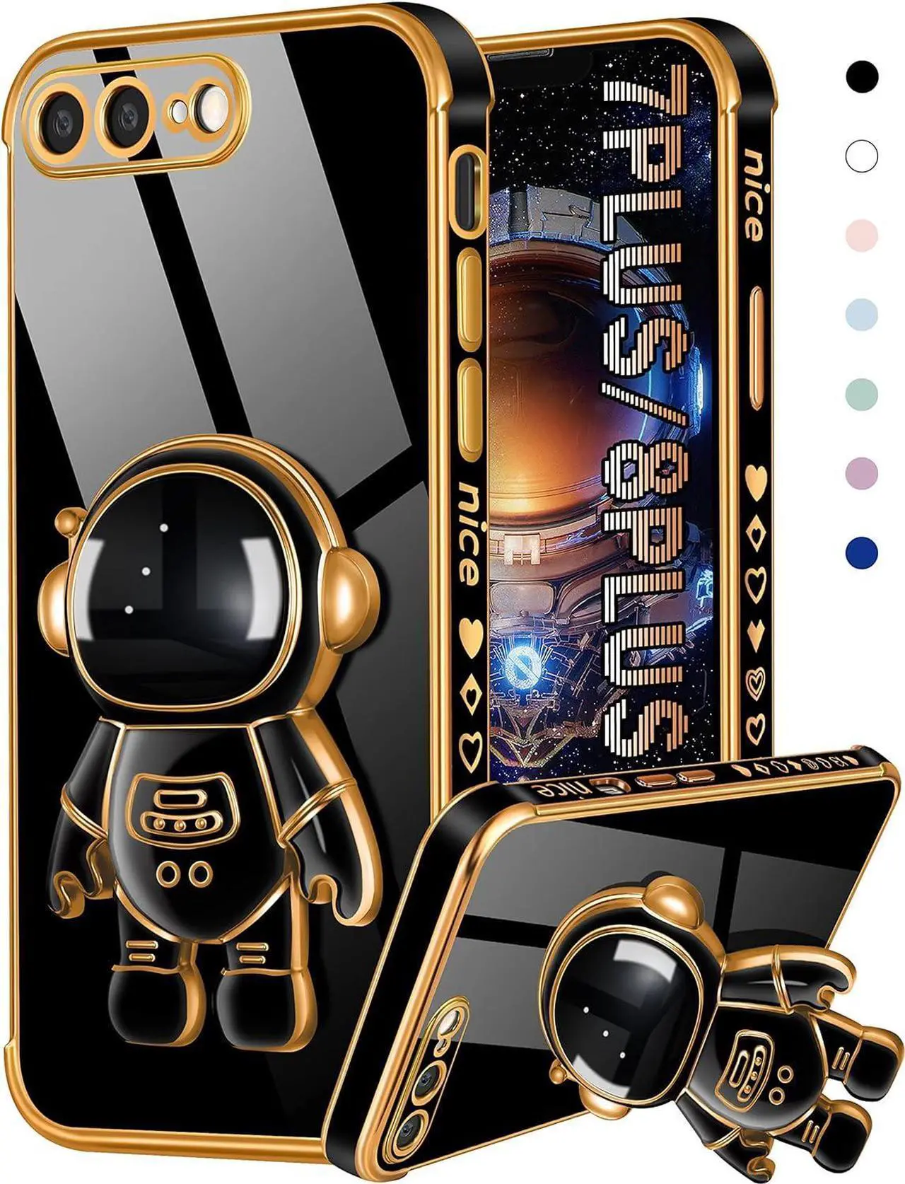 Main image of for iPhone 7 Plus/iPhone 8 Plus Case Astronaut Cute for Women Girls Girly Unique Black Phone Cases with Astronaut Hidden Stand Kickstand 6D Design Cover for iPhone 7Plus/8Plus 5.5 inch
