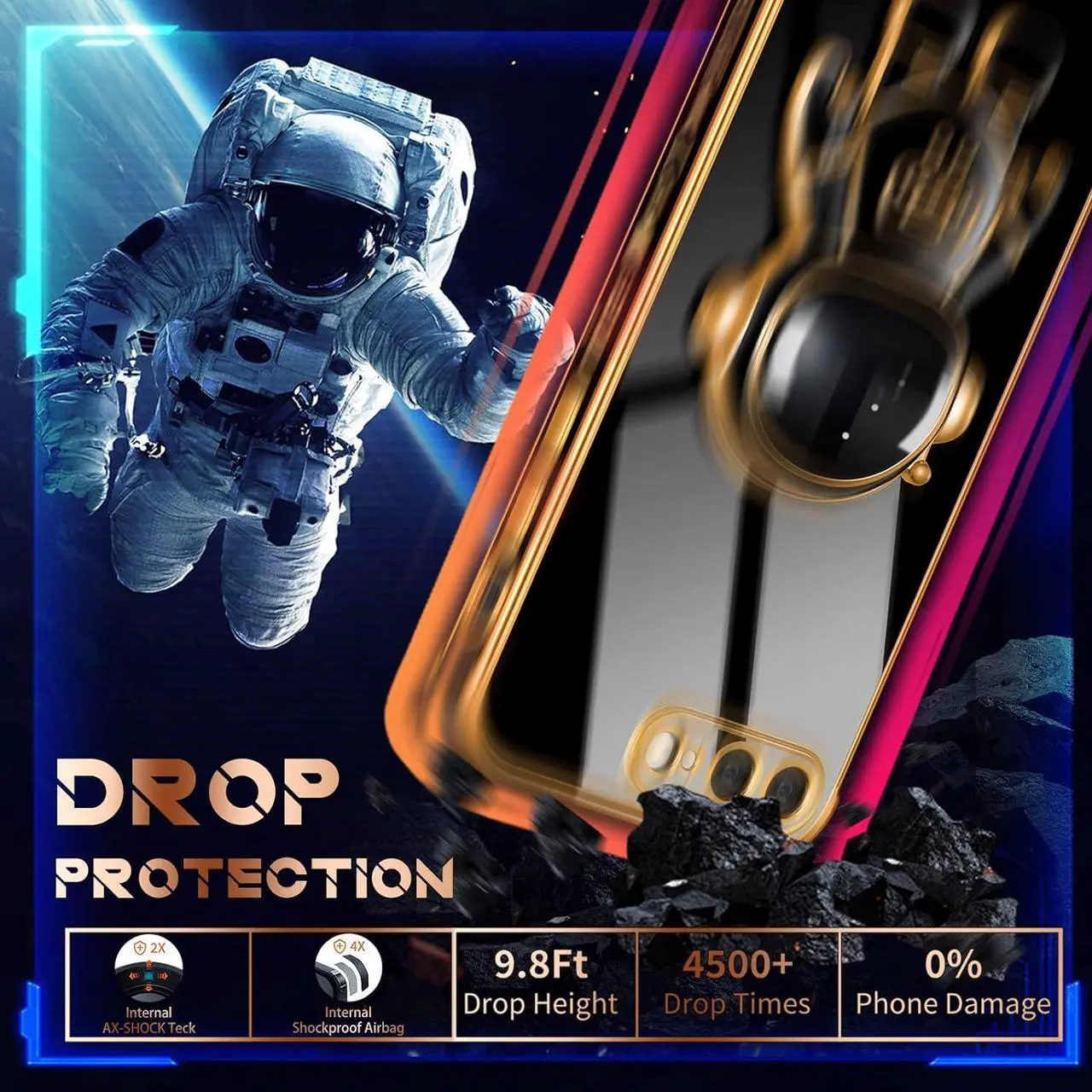 Alt view image 5 of 6 - for iPhone 7 Plus/iPhone 8 Plus Case Astronaut Cute for Women Girls Girly Unique Black Phone Cases with Astronaut Hidden Stand Kickstand 6D Design Cover for iPhone 7Plus/8Plus 5.5 inch