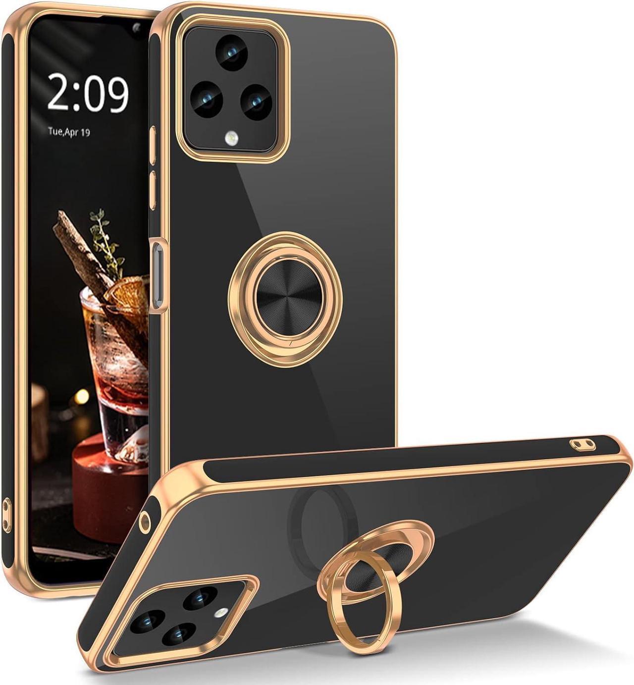 Main image of GUAGUA Compatible with T-Mobile REVVL 6/6X 5G Case 2022 with 360° Ring Holder Kickstand Magnetic Car Mount Supported Slim Soft TPU Shockproof Protective Edge Plating Case for REVVL 6/6x 5G, Black
