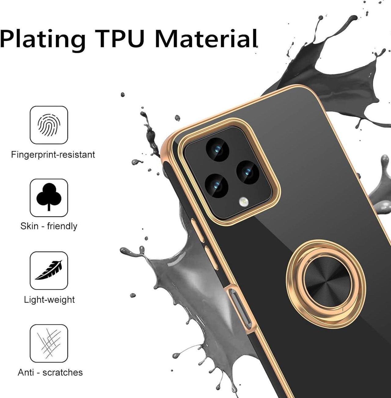 Alt view image 2 of 7 - GUAGUA Compatible with T-Mobile REVVL 6/6X 5G Case 2022 with 360° Ring Holder Kickstand Magnetic Car Mount Supported Slim Soft TPU Shockproof Protective Edge Plating Case for REVVL 6/6x 5G, Black