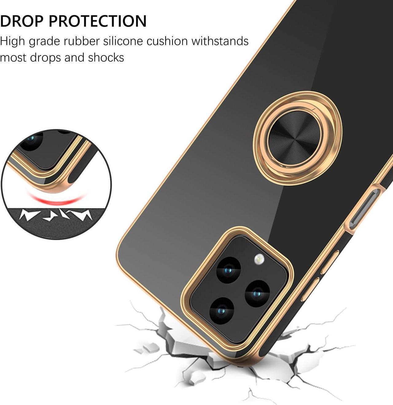 Alt view image 4 of 7 - GUAGUA Compatible with T-Mobile REVVL 6/6X 5G Case 2022 with 360° Ring Holder Kickstand Magnetic Car Mount Supported Slim Soft TPU Shockproof Protective Edge Plating Case for REVVL 6/6x 5G, Black