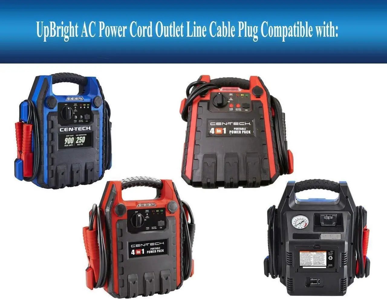 Alt view image 3 of 4 - UpBright AC in Charging Cord Charger Cable Compatible with CenTech 4-in-1 Jump Starter Air Compressor Item# 62453 62374 56631 Portable Power Pack 348985 Jump Start Cen-Tech 12V 17Ah Lead-Acid Battery