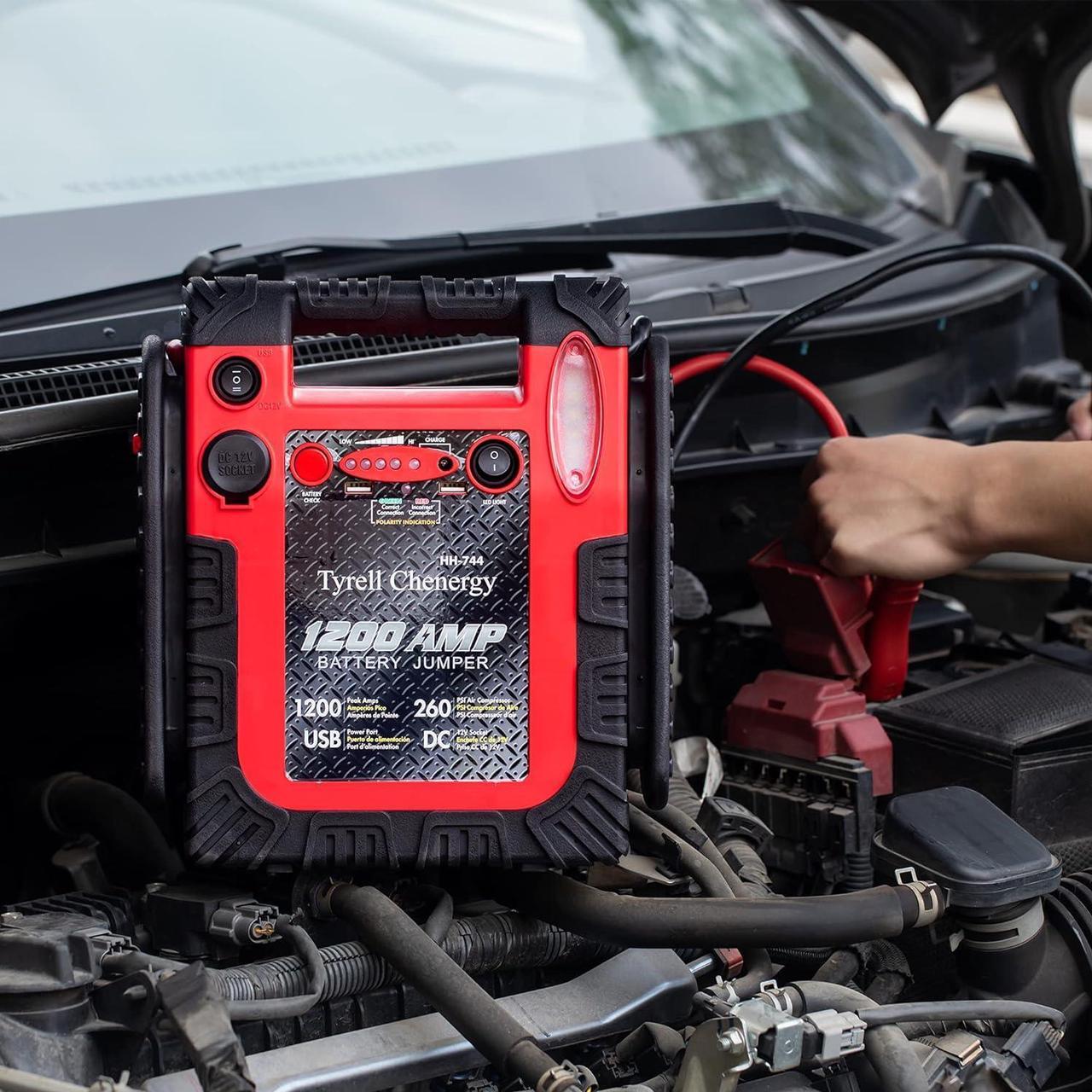 Alt view image 2 of 7 - 1200 Peak/600 Instant Amps Car Jump Starter (Up to 6L Gas or 6L Diesel Engine), Jump Boxes for Vehicles,Comes with 260 PSI Air Compressor, 2.1A USB Ports, Jump Box,Battery Clamps