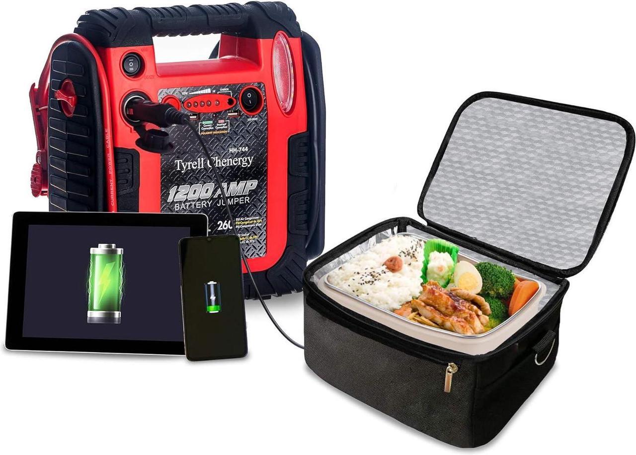 Alt view image 5 of 7 - 1200 Peak/600 Instant Amps Car Jump Starter (Up to 6L Gas or 6L Diesel Engine), Jump Boxes for Vehicles,Comes with 260 PSI Air Compressor, 2.1A USB Ports, Jump Box,Battery Clamps