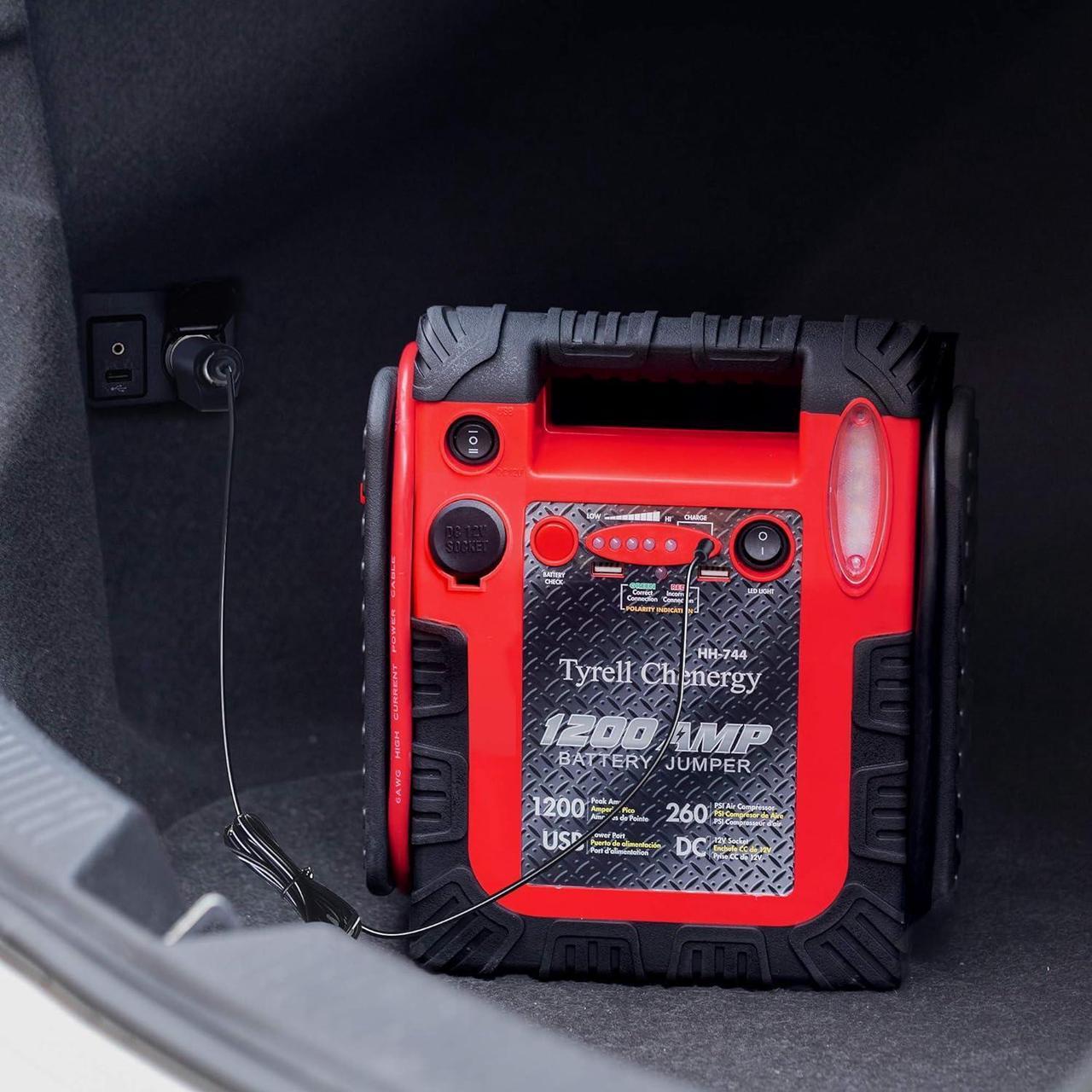 Alt view image 7 of 7 - 1200 Peak/600 Instant Amps Car Jump Starter (Up to 6L Gas or 6L Diesel Engine), Jump Boxes for Vehicles,Comes with 260 PSI Air Compressor, 2.1A USB Ports, Jump Box,Battery Clamps