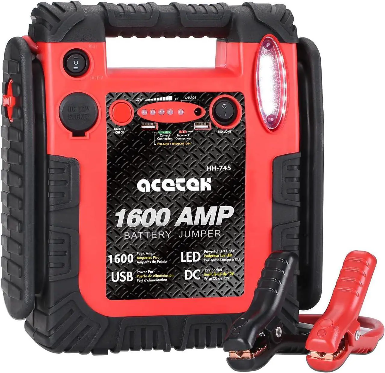 Main image of 1600 Amp Car Jump Starter Portable Battery Charger, 20000 mAh Emergency Supply Power Pack (Up to 6 L Gas or 6 L Diesel Engine), 12V Auto Lead-Acid Battery Booster with LED Light & USB Ports
