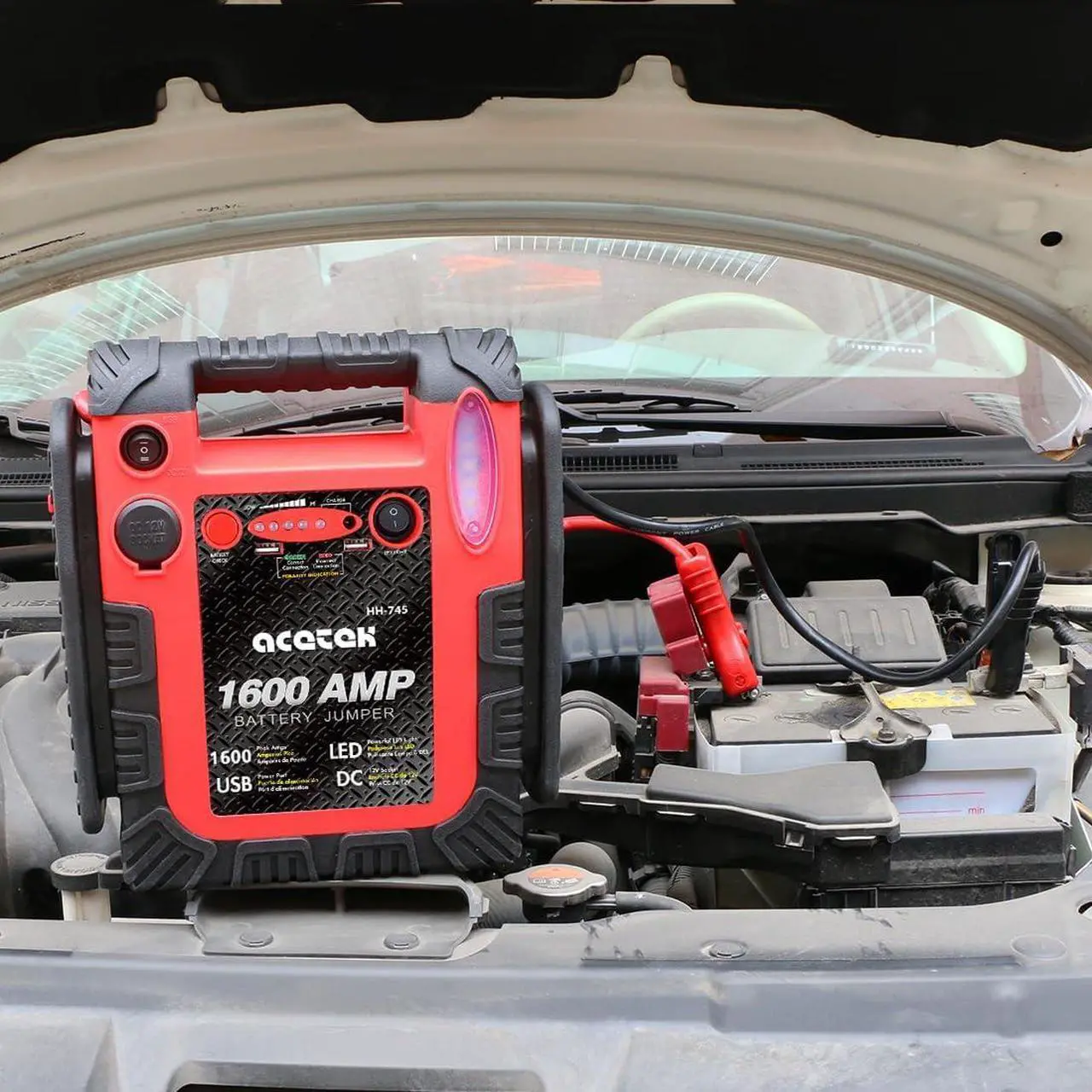 Alt view image 2 of 6 - 1600 Amp Car Jump Starter Portable Battery Charger, 20000 mAh Emergency Supply Power Pack (Up to 6 L Gas or 6 L Diesel Engine), 12V Auto Lead-Acid Battery Booster with LED Light & USB Ports