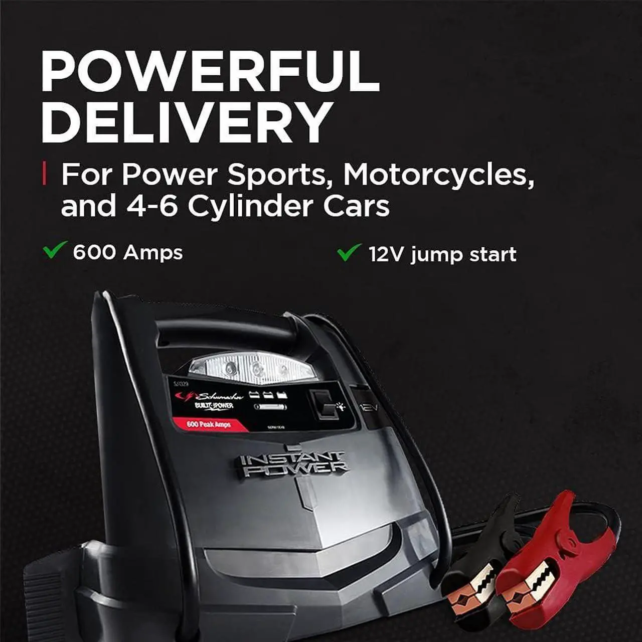 Alt view image 3 of 6 - SJ1329 Jump Starter and Portable Power Port - 600 Peak Amp, 12V - For Power Sports, Motorcycles, 4-6 Cylinder Cars, Black