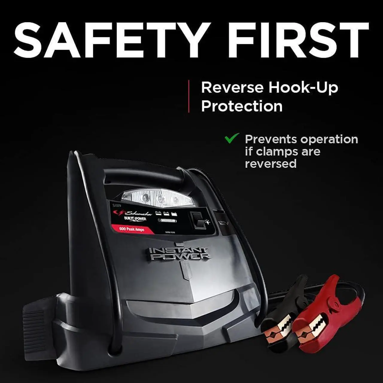 Alt view image 4 of 6 - SJ1329 Jump Starter and Portable Power Port - 600 Peak Amp, 12V - For Power Sports, Motorcycles, 4-6 Cylinder Cars, Black