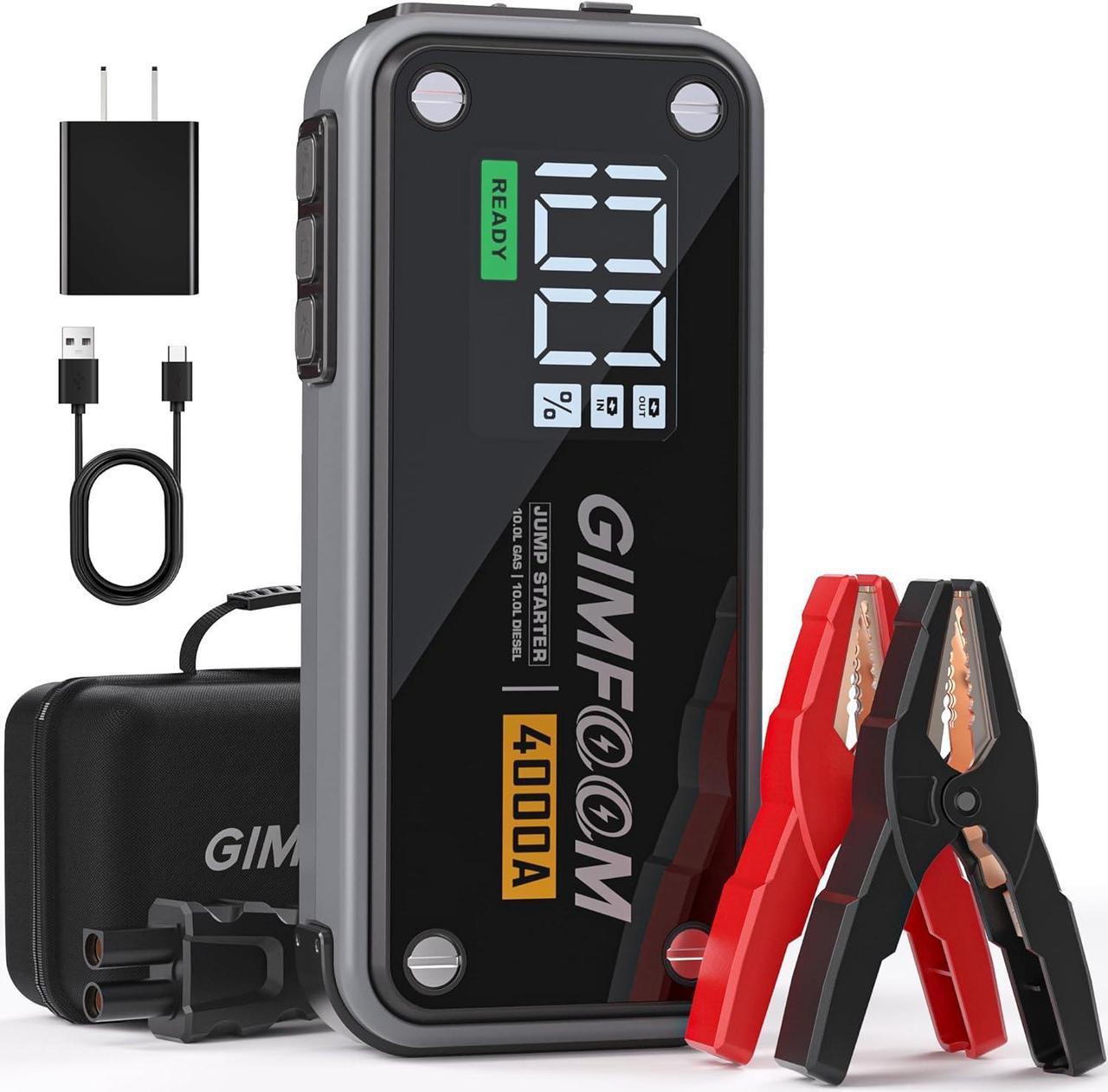 Main image of Jump Starter, 4000A Car Battery Jump Starter with Wall Charger (10L Gas & 10L Diesel Engines), 12V Jump Starter Battery Pack with 3.4 Inch Smart Display, Jump Box with 400 Lumens LED Light