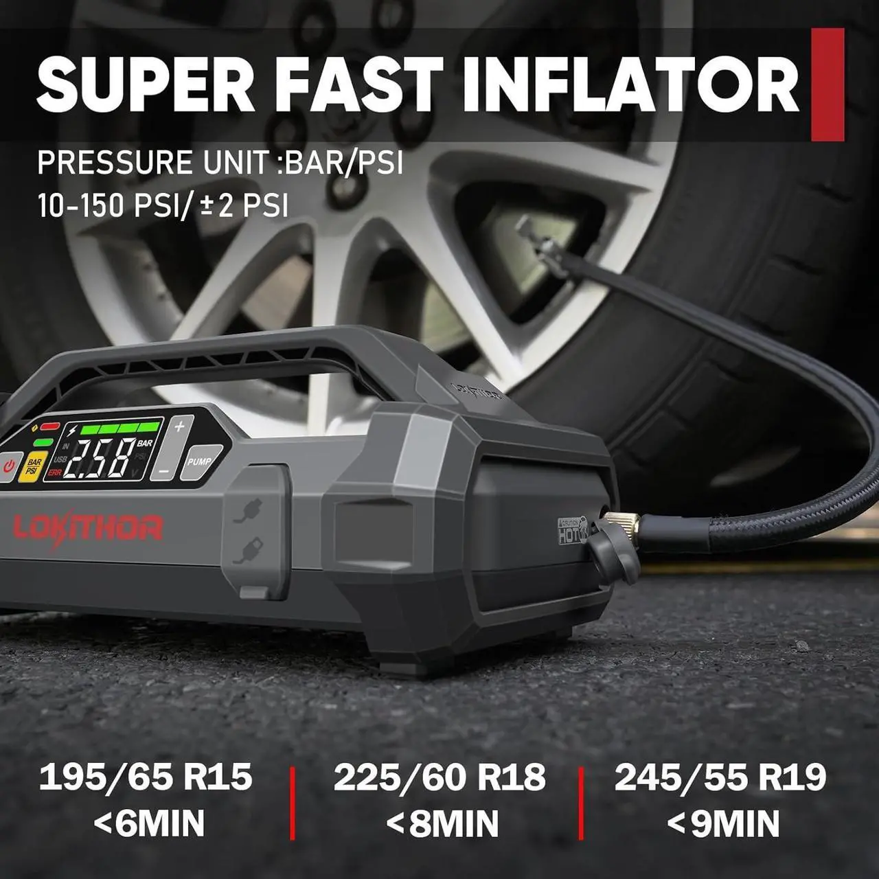 Alt view image 3 of 7 - JA300 Jump Starter with Air Compressor, 1500Amp 12V Portable Car Battery Booster Pack for Upto 7.0L Gas or 4.5L Diesel, 150 PSI Tire Inflator with Digital Screen, 24 Months Ultra-Long Standby