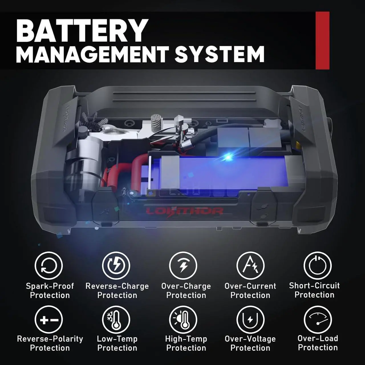 Alt view image 7 of 7 - JA300 Jump Starter with Air Compressor, 1500Amp 12V Portable Car Battery Booster Pack for Upto 7.0L Gas or 4.5L Diesel, 150 PSI Tire Inflator with Digital Screen, 24 Months Ultra-Long Standby