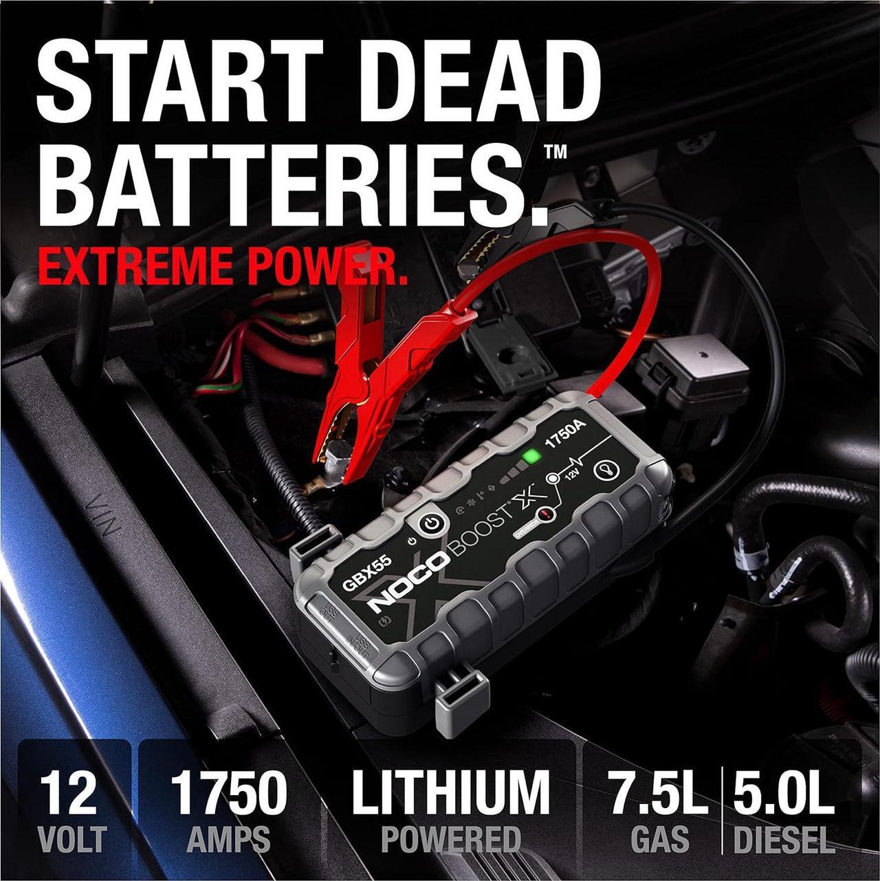 Alt view image 2 of 7 - NOCO Boost X GBX55 1750A 12V UltraSafe Portable Lithium Jump Starter, Car Battery Booster Pack, USB-C Powerbank Charger, and Jumper Cables for up to 7.5-Liter Gas and 5.0-Liter Diesel Engines