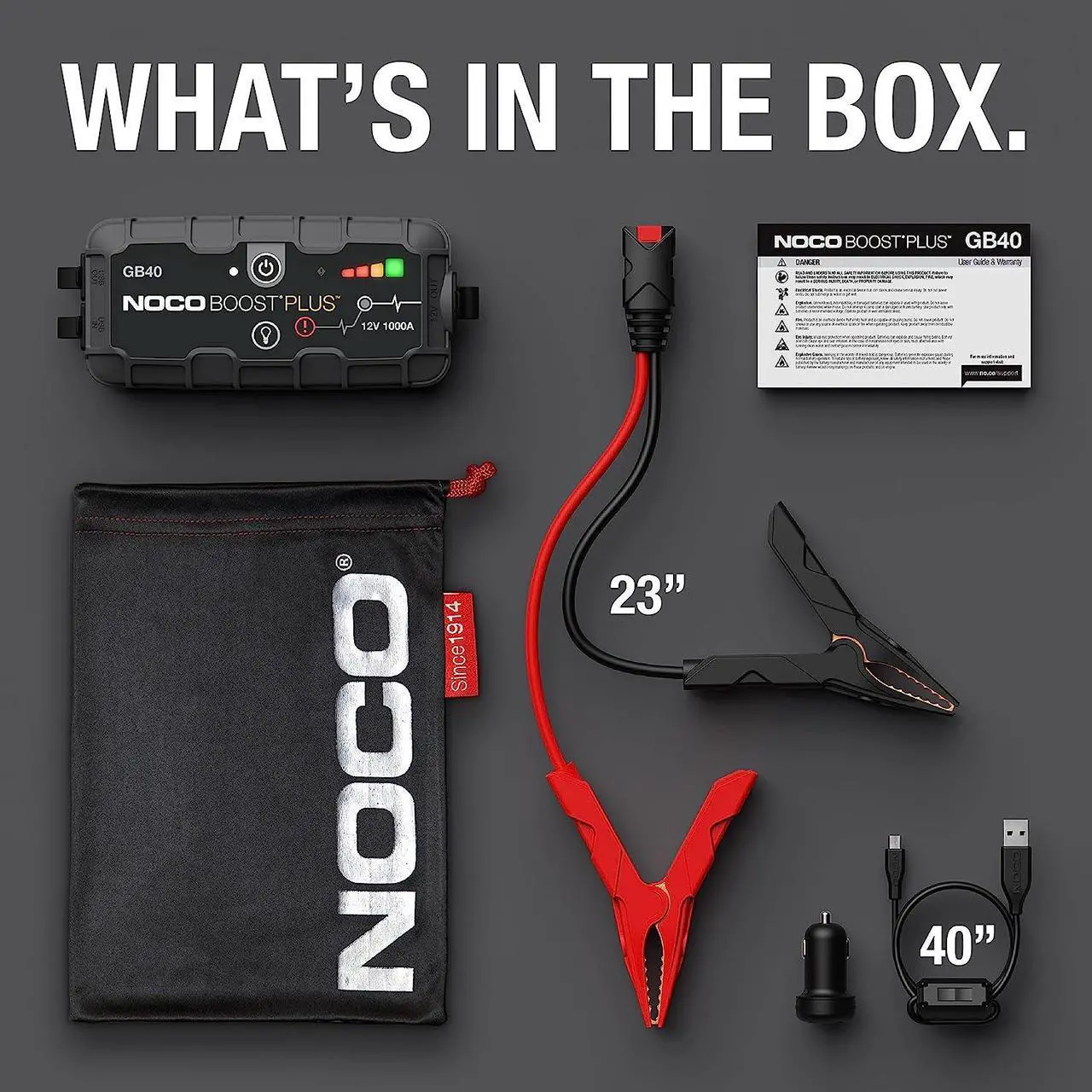 Alt view image 6 of 6 - NOCO Boost Plus GB40 1000A UltraSafe Car Battery Jump Starter, 12V Battery Pack, Battery Booster, Jump Box, Portable Charger and Jumper Cables for 6.0L Gasoline and 3.0L Diesel Engines, Gray
