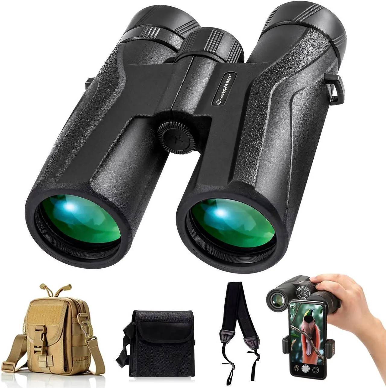 Main image of Ceagleeye10x42 Binoculars for Adults,Ipx7 Professional Waterproof and Anti-Fog with 23mm Large Eyepiece Bak4 Lens,Binoculars for Travel Bird Watching Hunting Sports Extra Bag,Strap,Phone Adapter,Black
