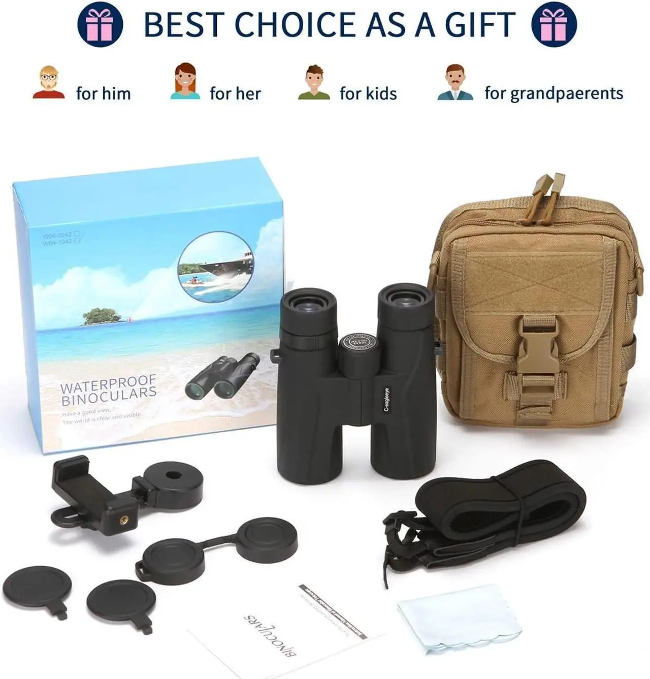 Alt view image 6 of 6 - Ceagleeye10x42 Binoculars for Adults,Ipx7 Professional Waterproof and Anti-Fog with 23mm Large Eyepiece Bak4 Lens,Binoculars for Travel Bird Watching Hunting Sports Extra Bag,Strap,Phone Adapter,Black