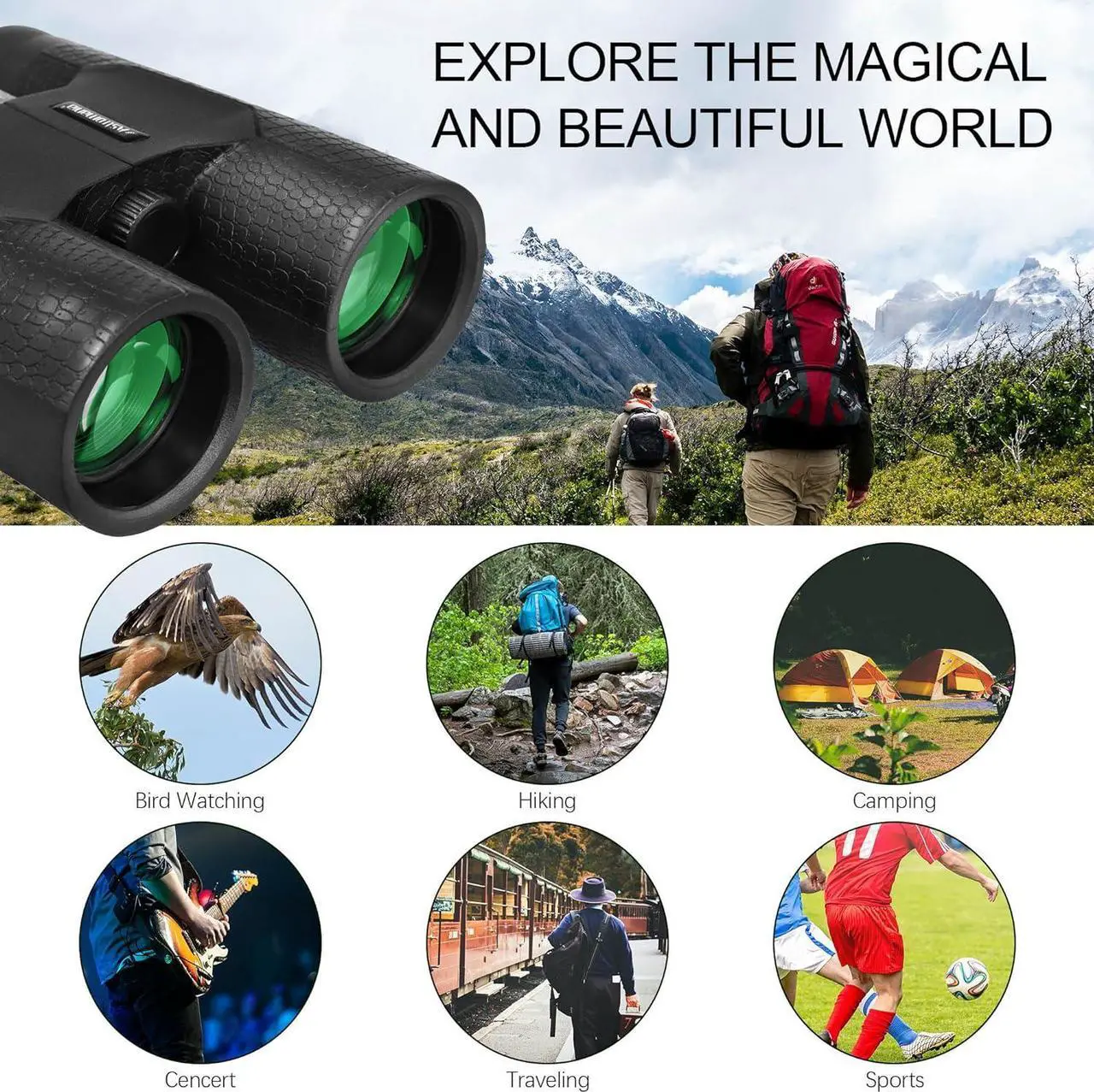 Alt view image 4 of 7 - Astromania 10x42 Compact Binoculars -BK7 Prism -Gifts for Traveling, Wildlife, Concerts and Theater, Bird Watching, Camping and Sport Games