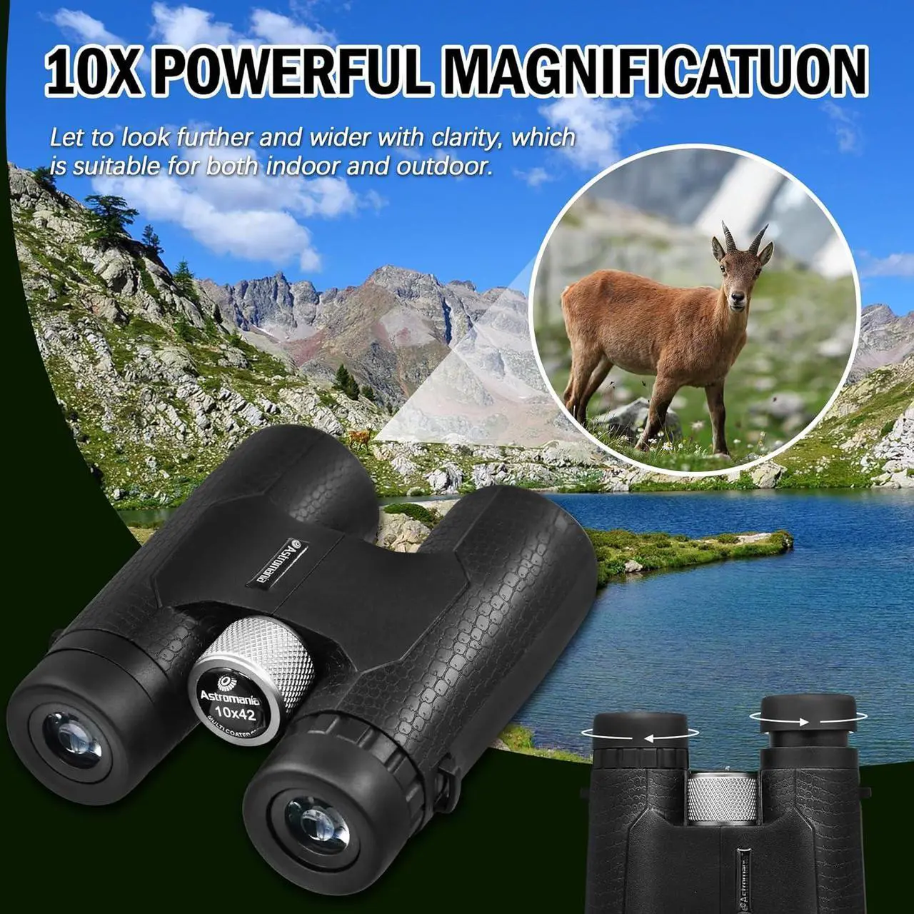Alt view image 6 of 7 - Astromania 10x42 Compact Binoculars -BK7 Prism -Gifts for Traveling, Wildlife, Concerts and Theater, Bird Watching, Camping and Sport Games